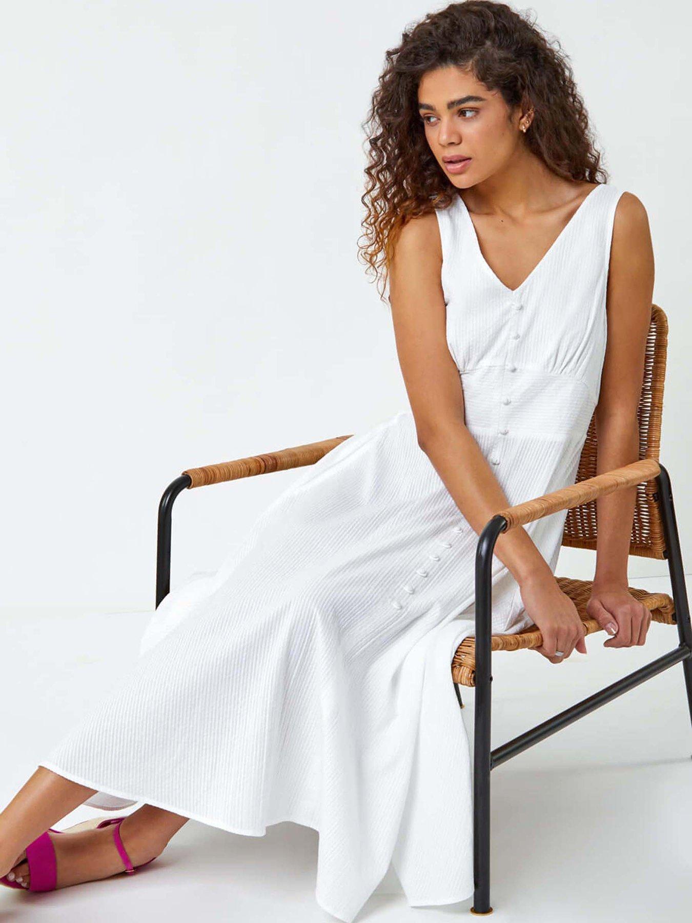 Image 4 of 5 of Roman Button Detail Cotton Midi Dress