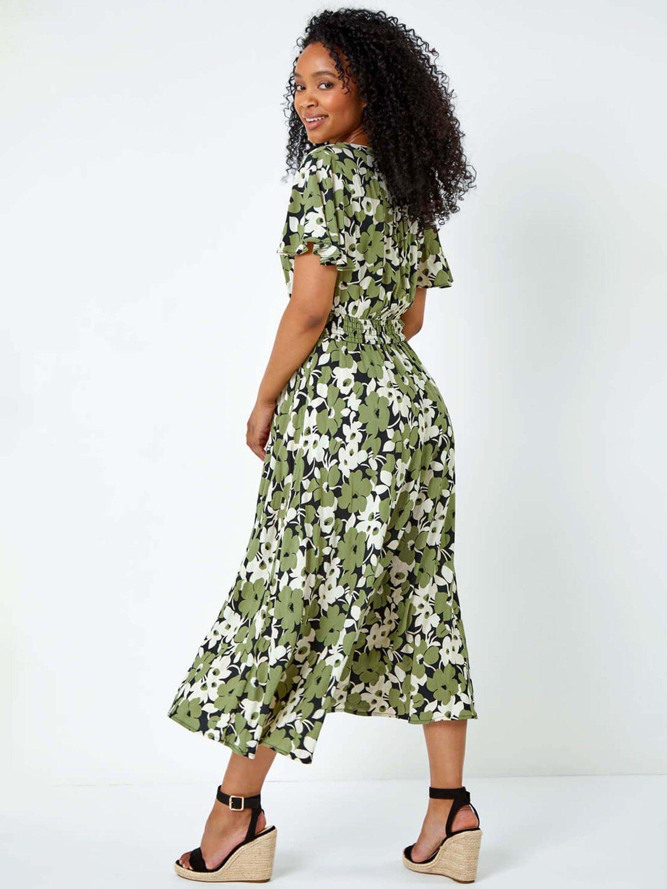 Image 2 of 5 of Roman Petite Floral Print Shirred Midi Dress