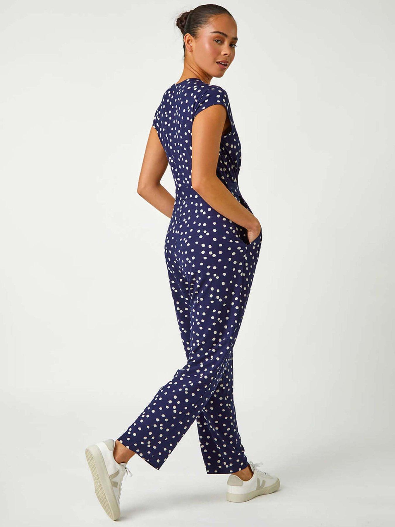 Image 2 of 5 of Roman Petite Polka Dot Stretch Jumpsuit