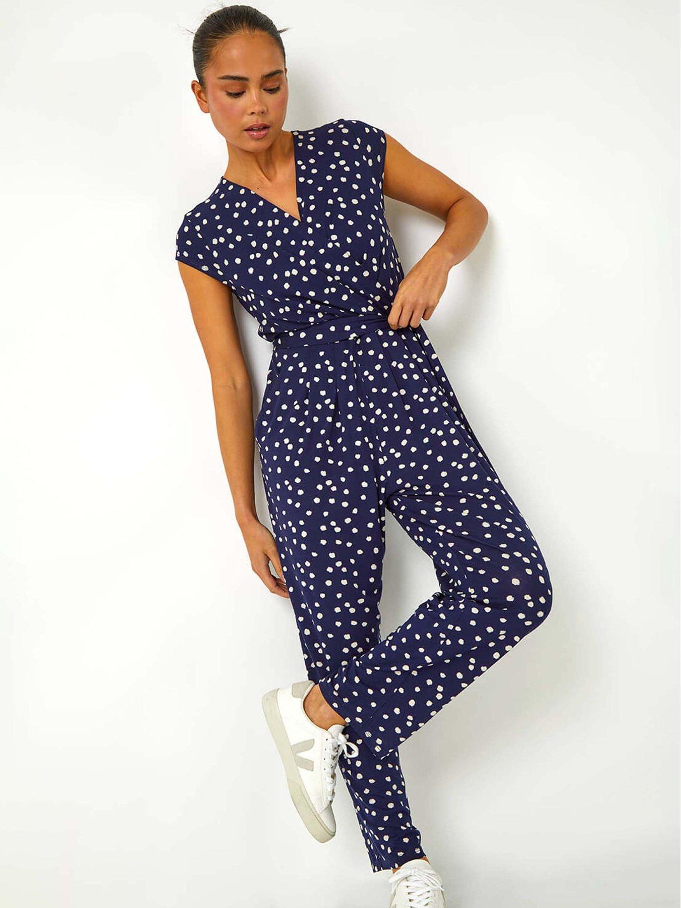 Image 3 of 5 of Roman Petite Polka Dot Stretch Jumpsuit