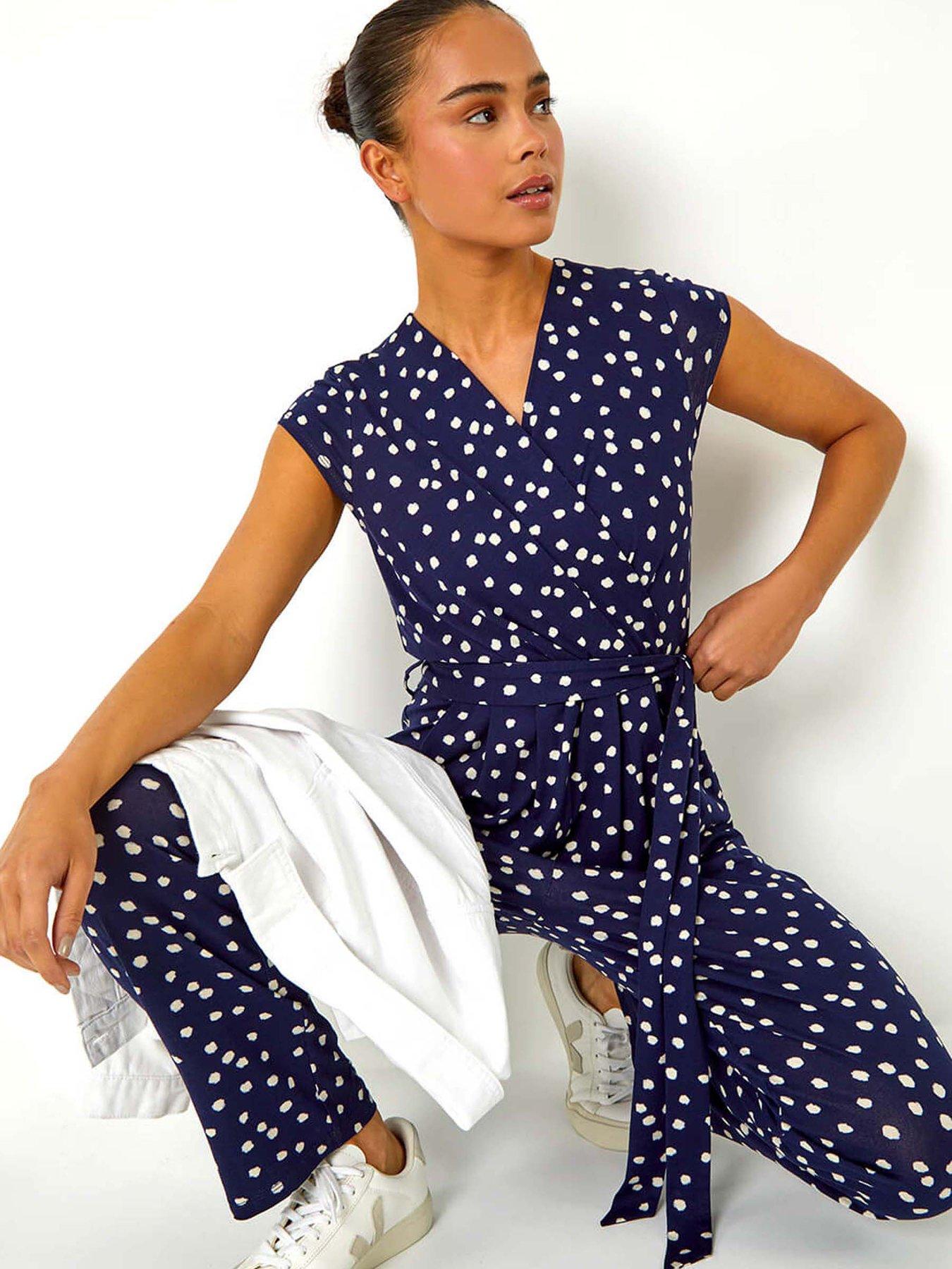 Image 4 of 5 of Roman Petite Polka Dot Stretch Jumpsuit