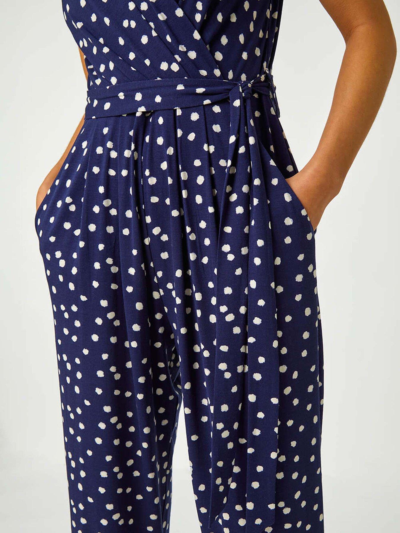 Image 5 of 5 of Roman Petite Polka Dot Stretch Jumpsuit