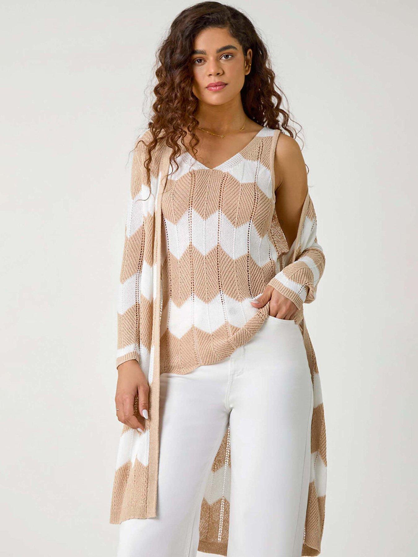 undefined Chevron Stripe Shimmer Longline Cardigan