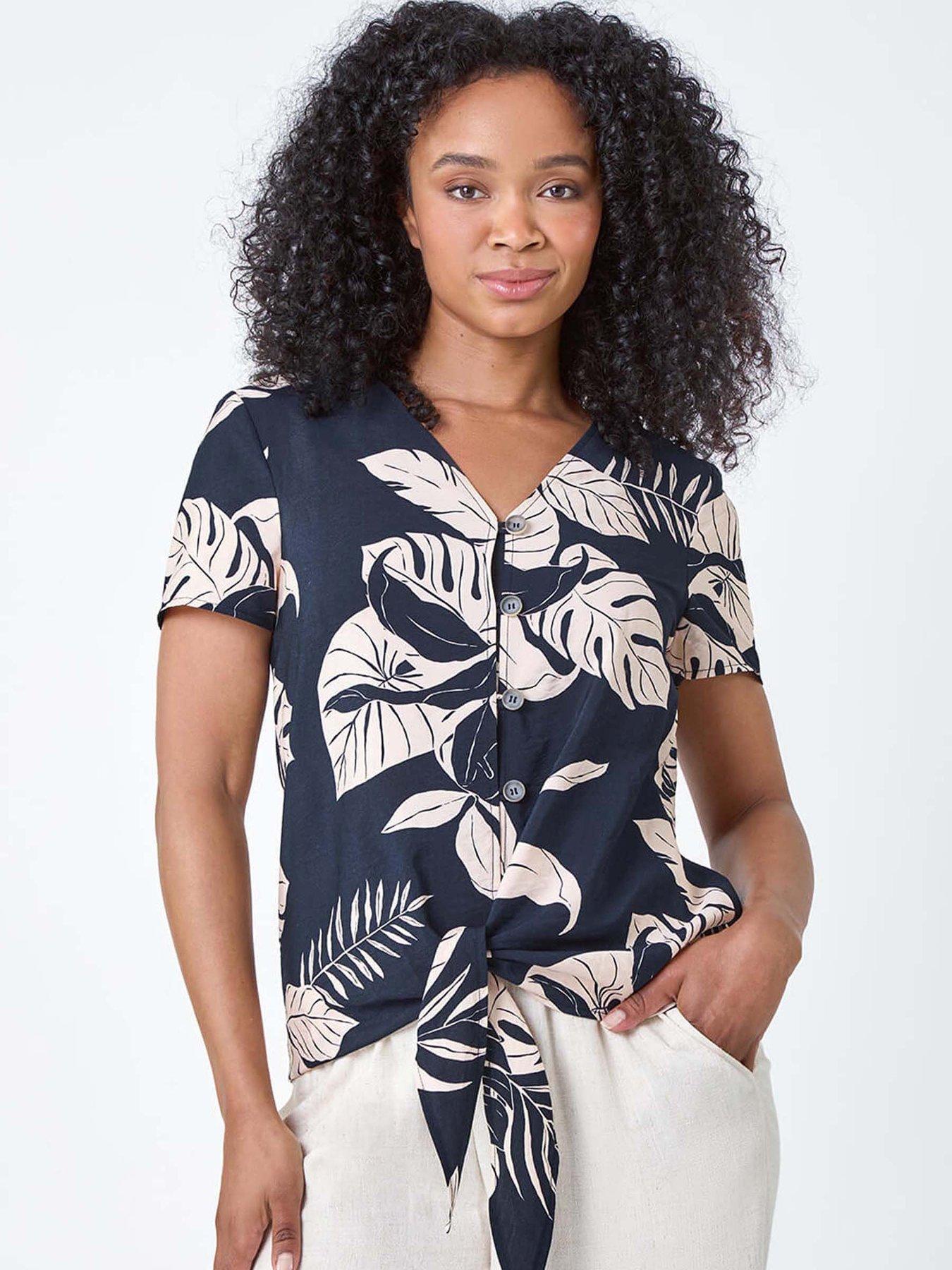undefined Petite Tropical Tie Detail Top