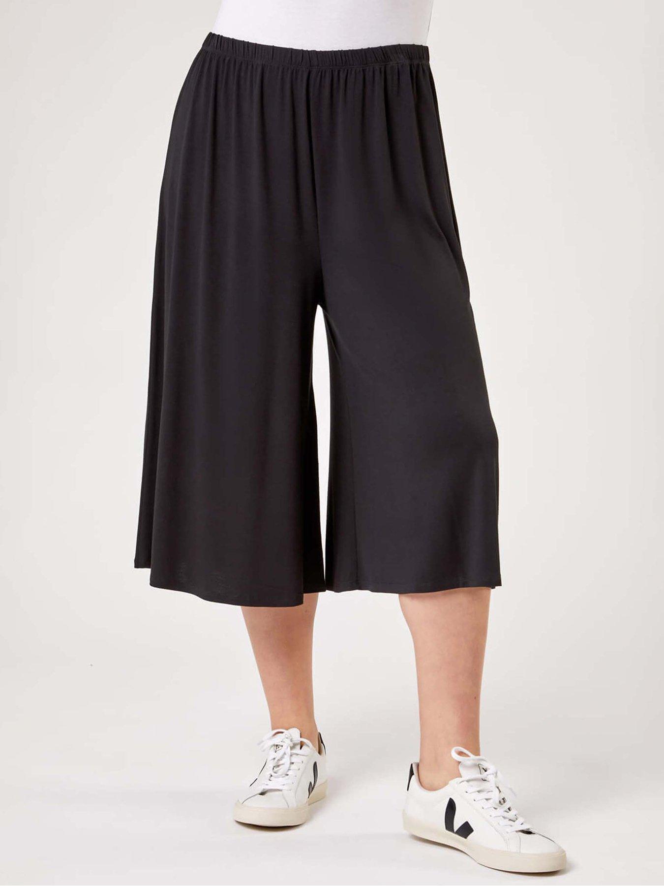 undefined Curve Plain Elastic Waist Culotte Trousers