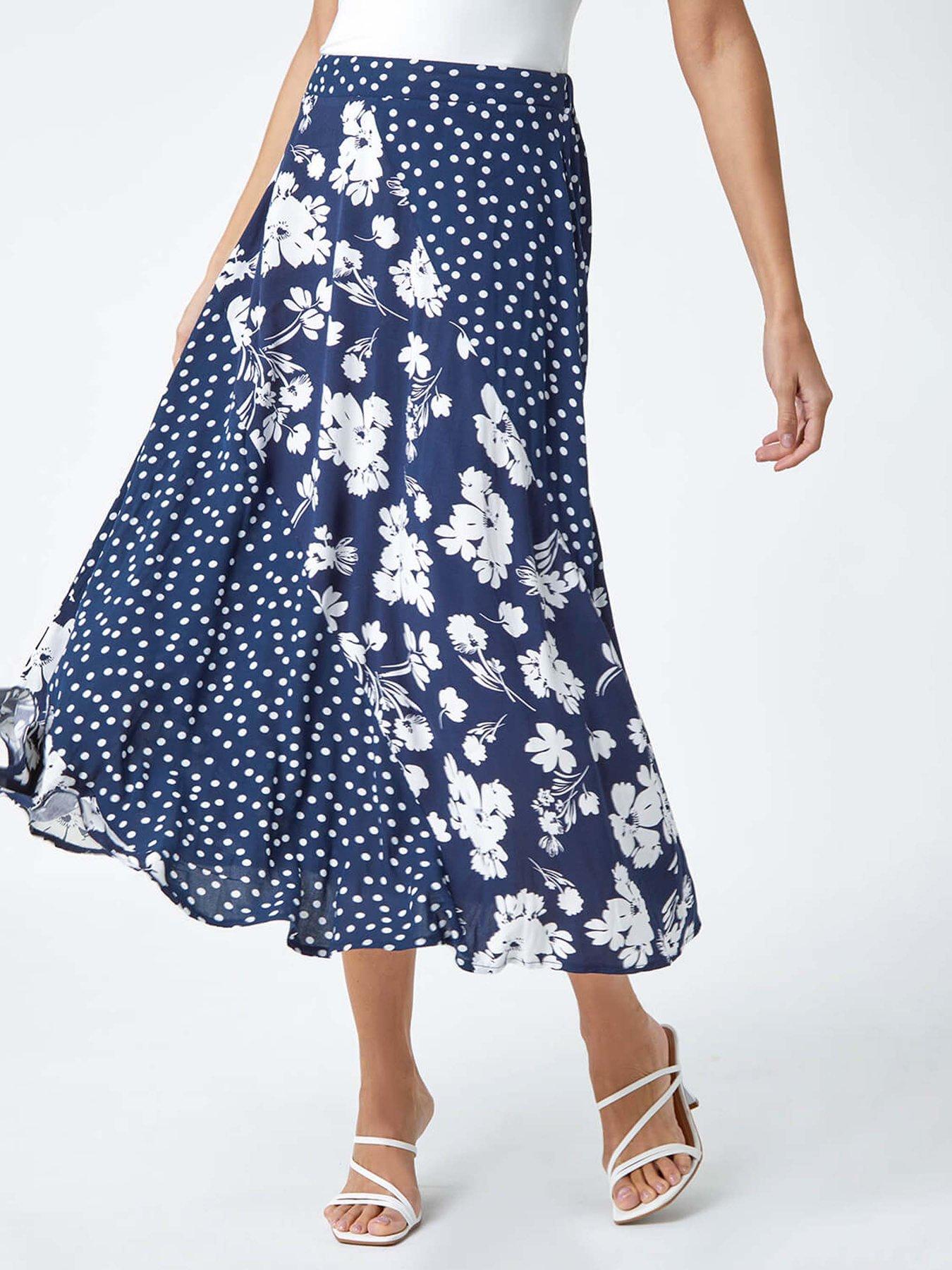 undefined Mixed Floral Spot Print A Line Midi Skirt