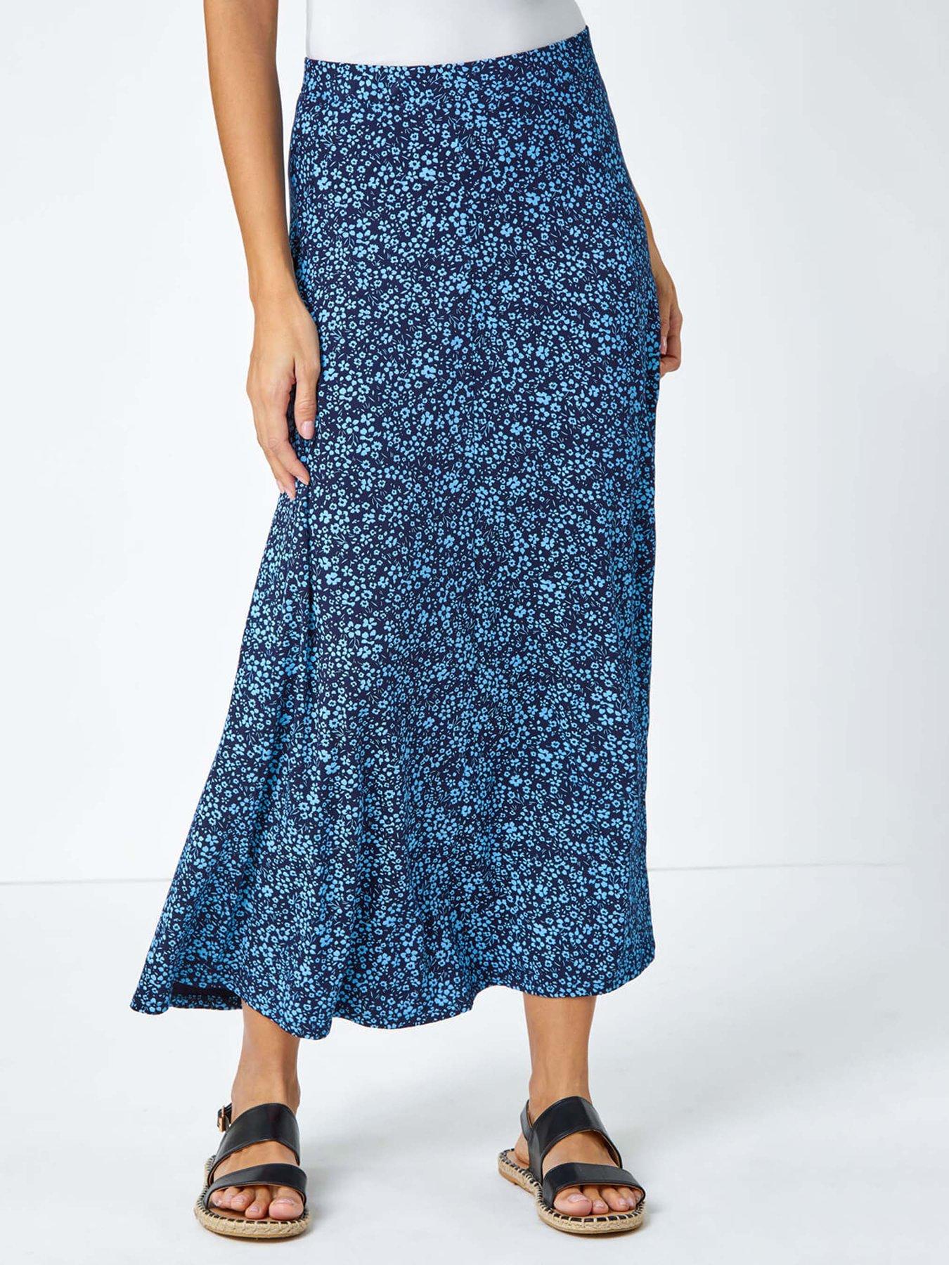 undefined Ditsy Floral Elastic Waist A Line Midi Skirt