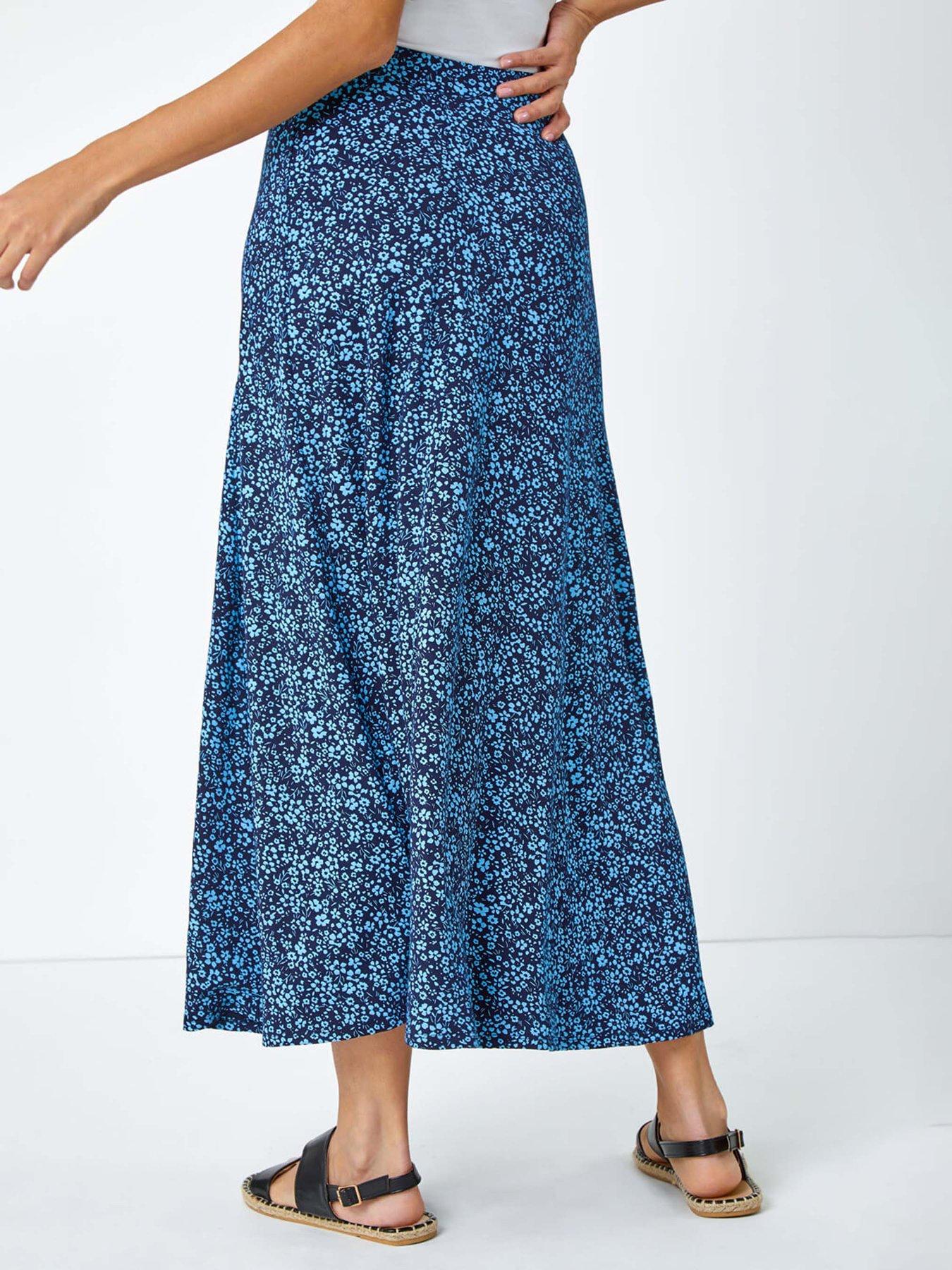Image 2 of 5 of Roman Ditsy Floral Elastic Waist A Line Midi Skirt