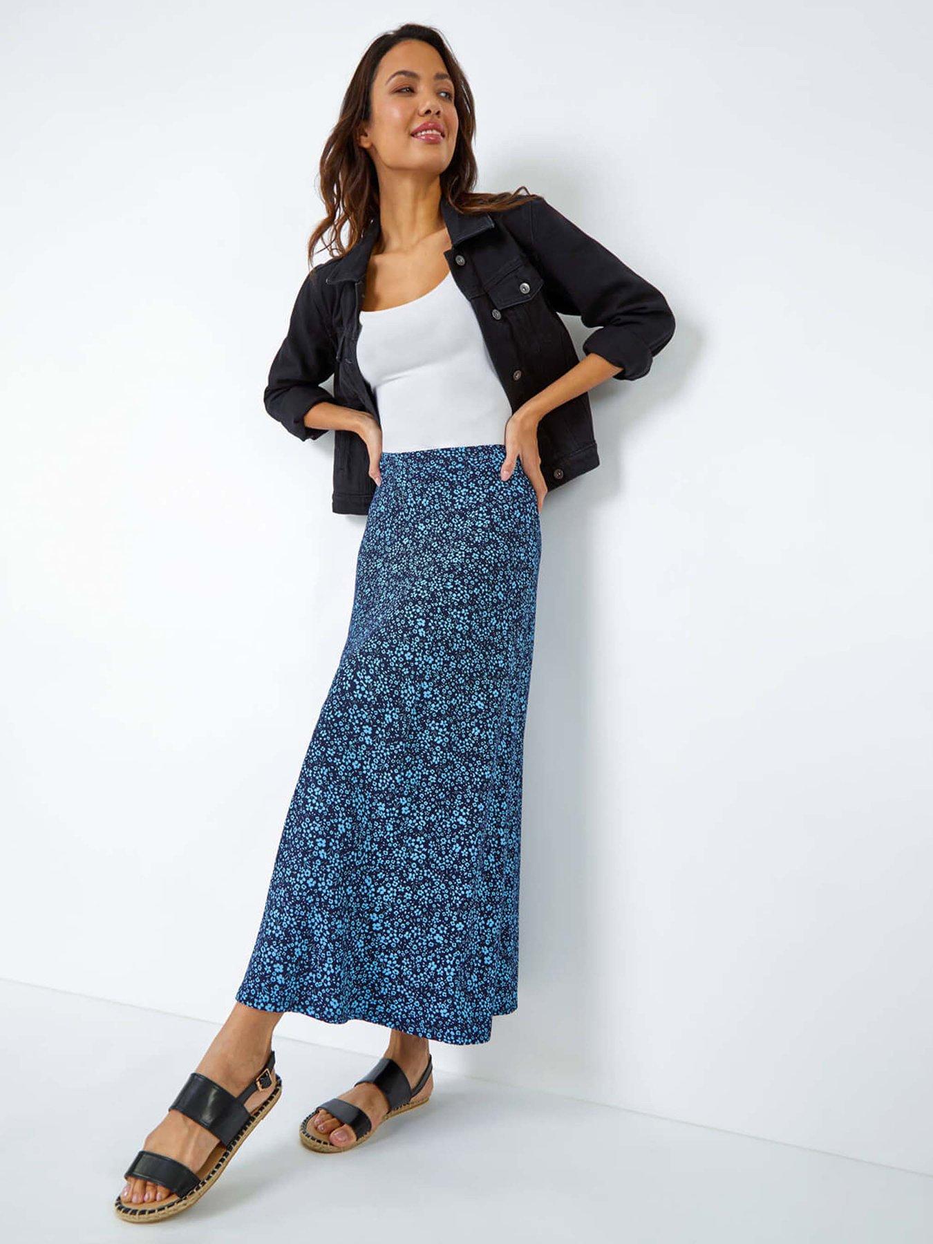 Image 3 of 5 of Roman Ditsy Floral Elastic Waist A Line Midi Skirt