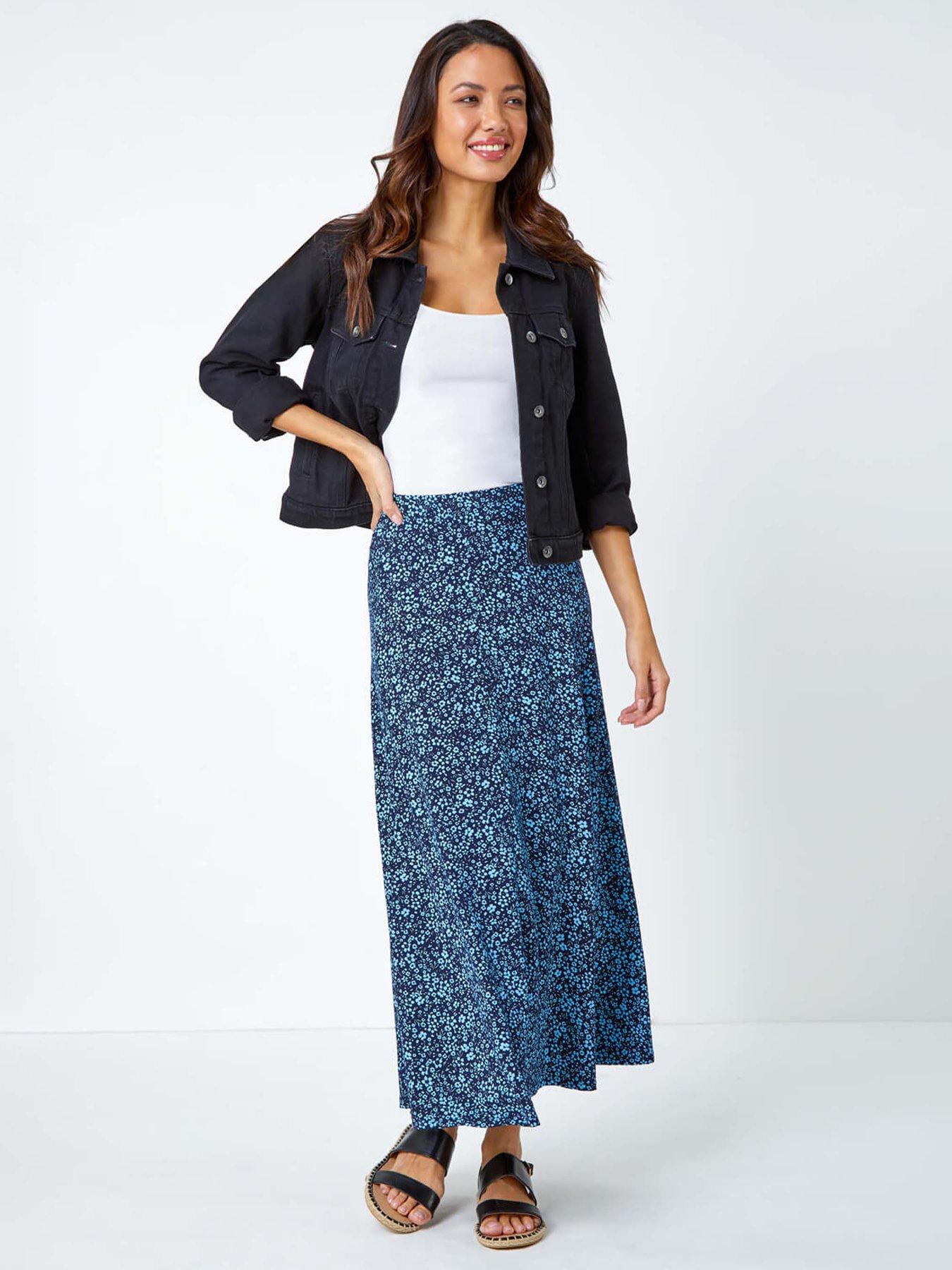 Image 4 of 5 of Roman Ditsy Floral Elastic Waist A Line Midi Skirt