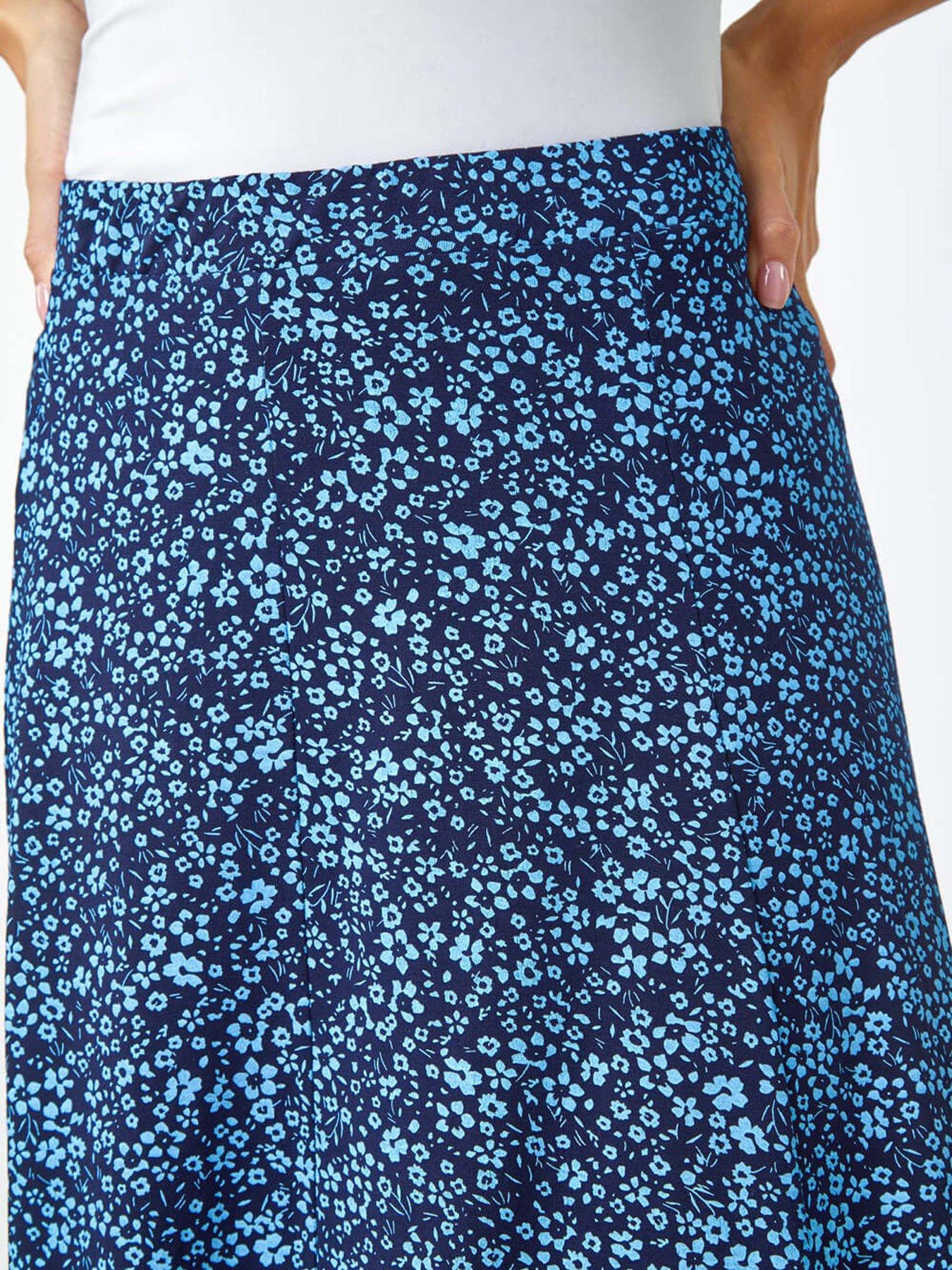 Image 5 of 5 of Roman Ditsy Floral Elastic Waist A Line Midi Skirt