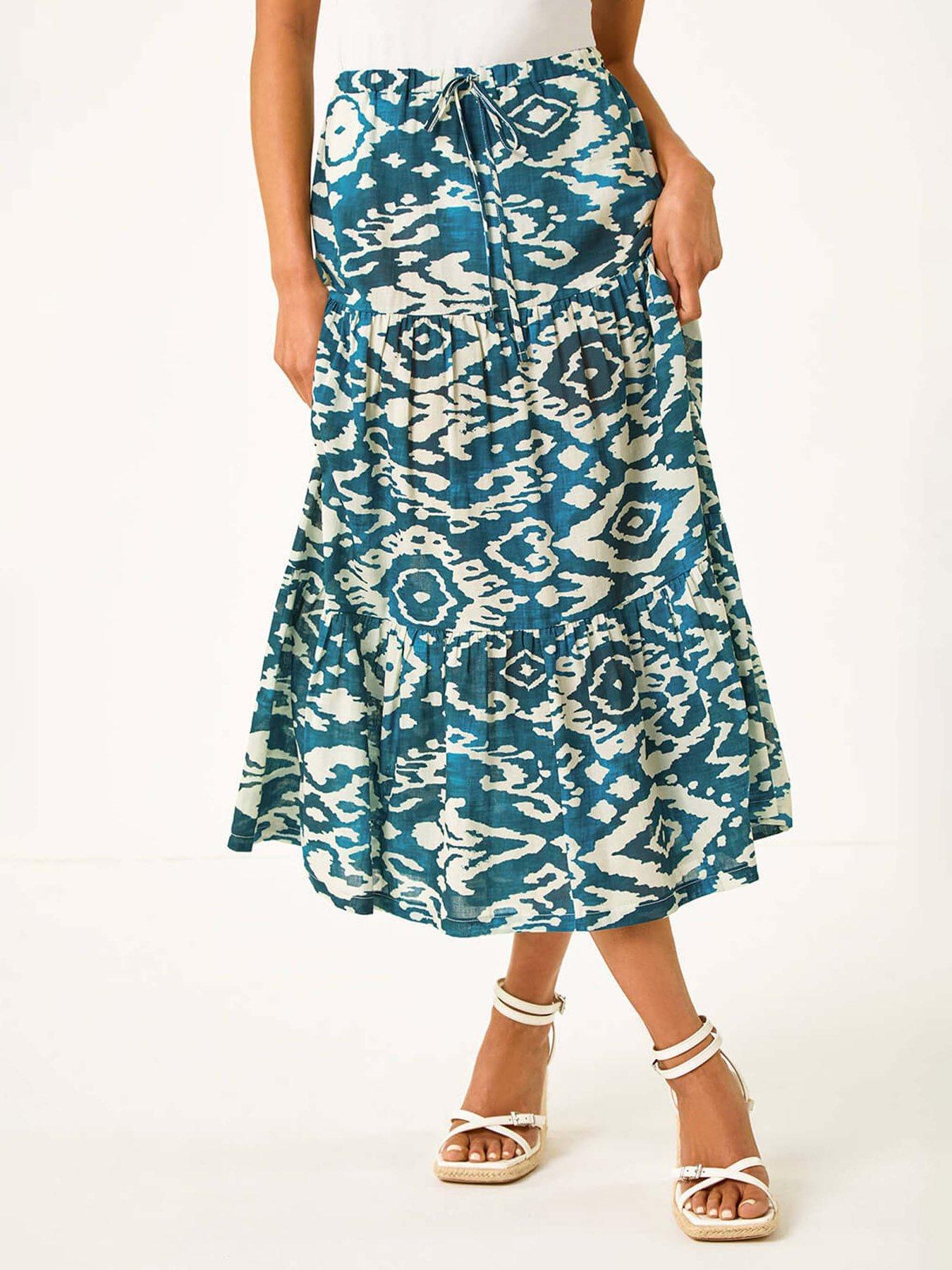 undefined Petite Aztec Print Cotton Midi Skirt