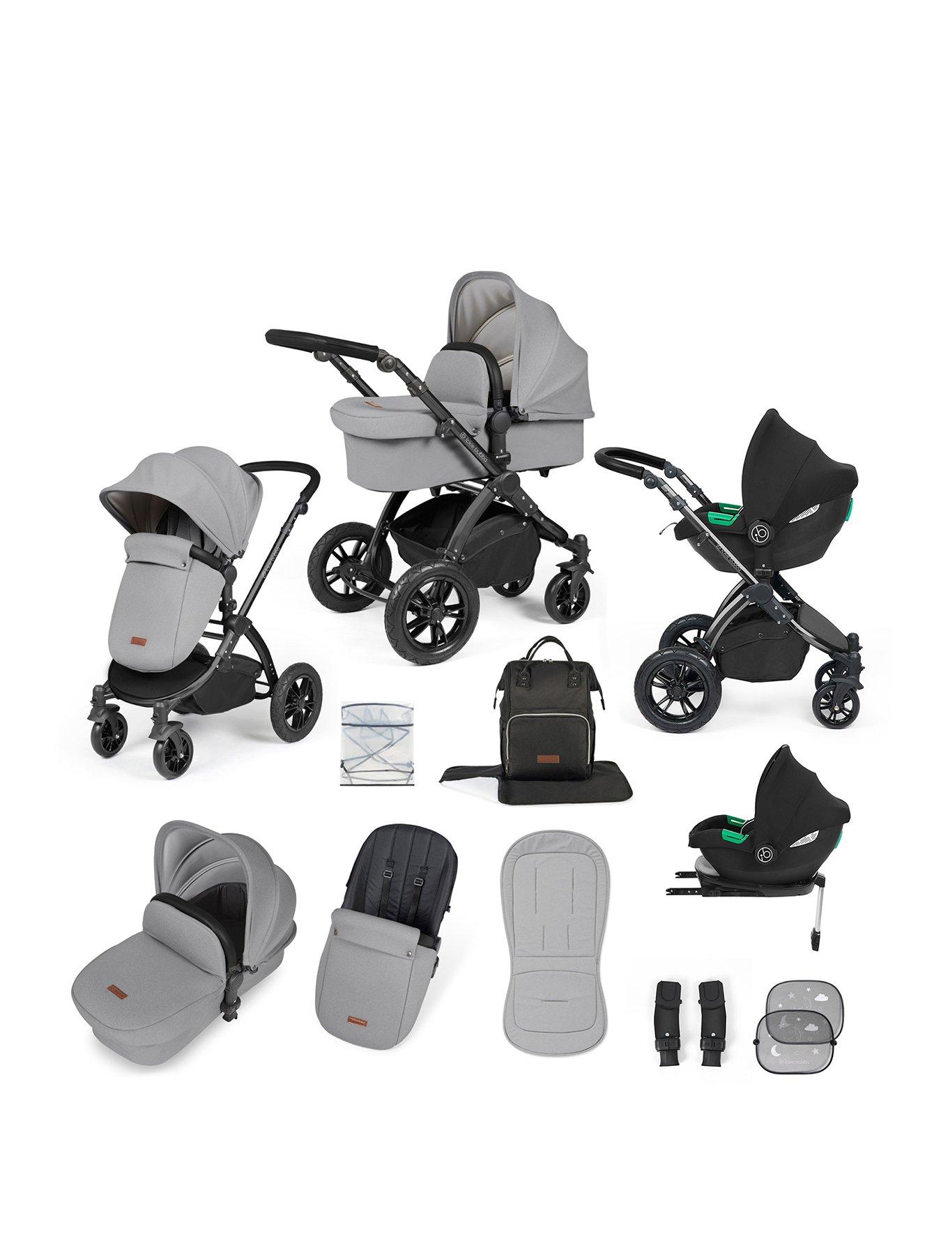 Image 1 of 7 of Ickle Bubba Stomp Luxe 12 Piece Travel System with i-Size Cirrus Car Seat &amp; ISOFIX Base - Black / Pearl Grey / Black