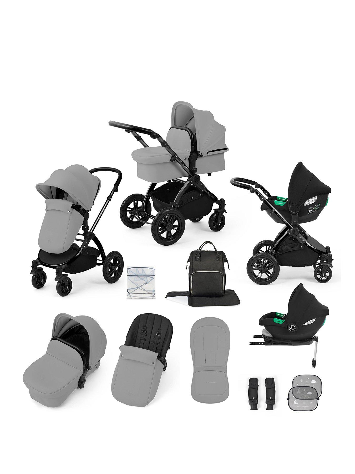 Image 1 of 7 of Ickle Bubba Stomp Luxe 12 Piece Travel System with i-Size Cirrus Car Seat &amp; ISOFIX Base - Black / Pearl Grey / Black