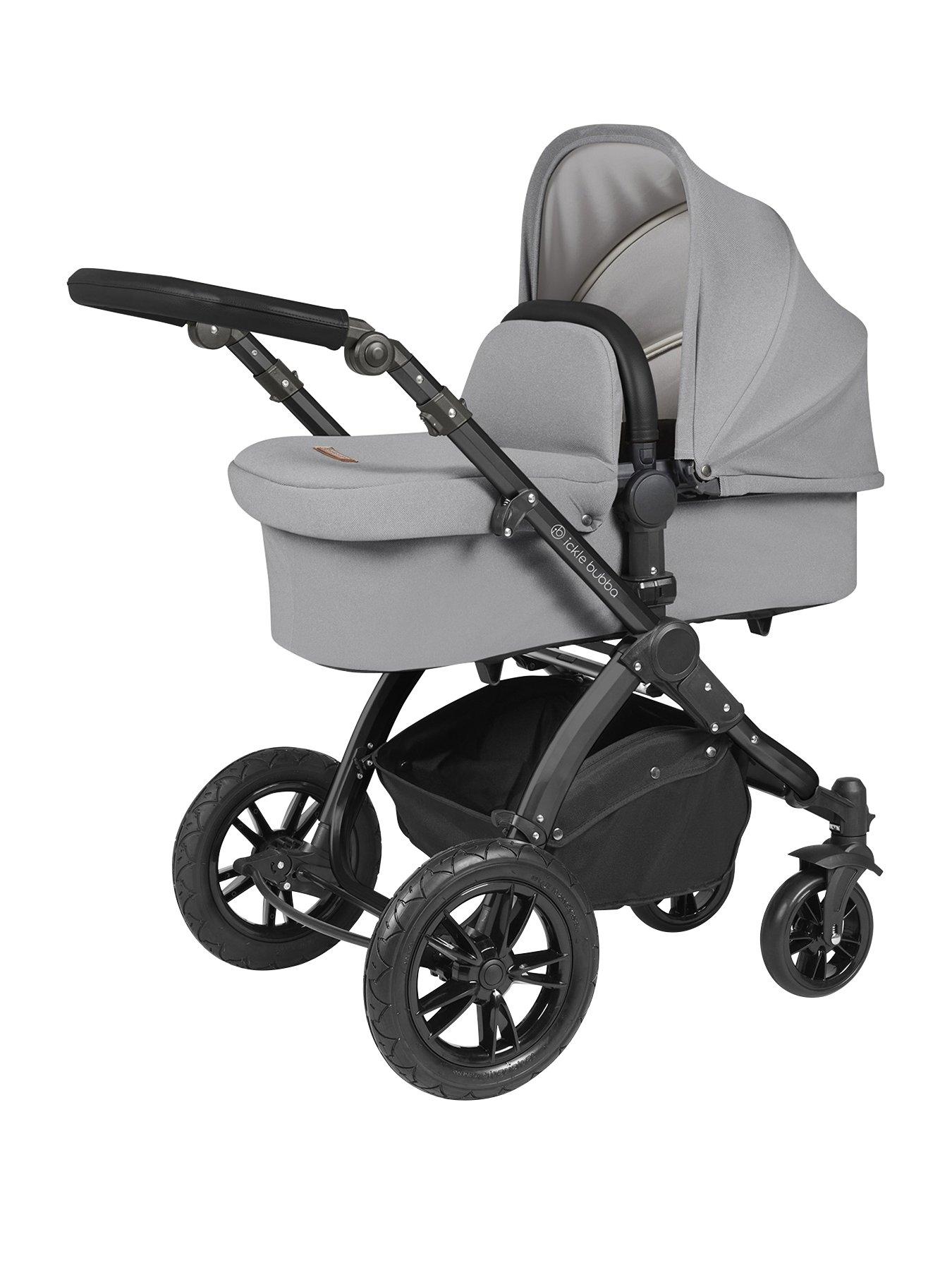 Image 2 of 7 of Ickle Bubba Stomp Luxe 12 Piece Travel System with i-Size Cirrus Car Seat &amp; ISOFIX Base - Black / Pearl Grey / Black
