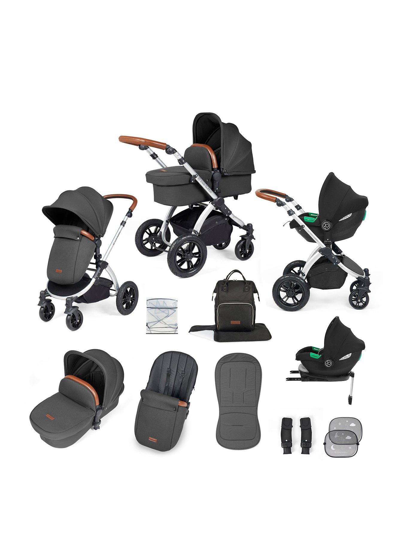 undefined Stomp Luxe 12 Piece Travel System with i-Size Cirrus Car Seat  &  ISOFIX Base - Silver / Charcoal Grey / Tan