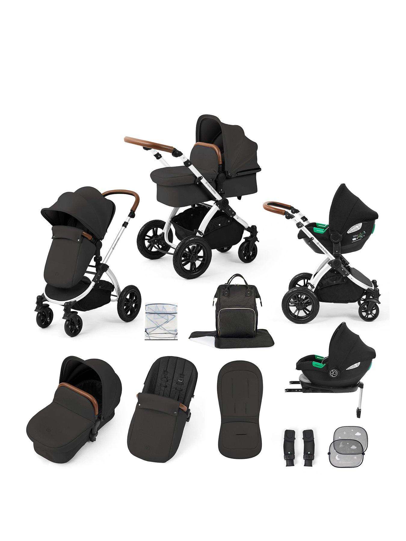 Image 1 of 7 of Ickle Bubba Stomp Luxe 12 Piece Travel System with i-Size Cirrus Car Seat &amp; ISOFIX Base - Silver / Charcoal Grey / Tan