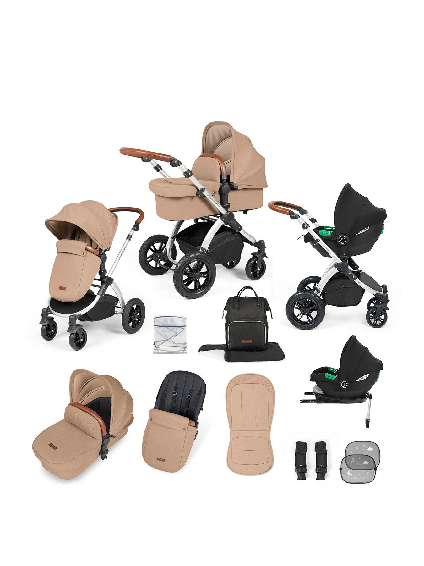 Image 1 of 7 of Ickle Bubba Stomp Luxe 12 Piece Travel System with i-Size Cirrus Car Seat &amp; ISOFIX Base - Silver / Desert / Tan