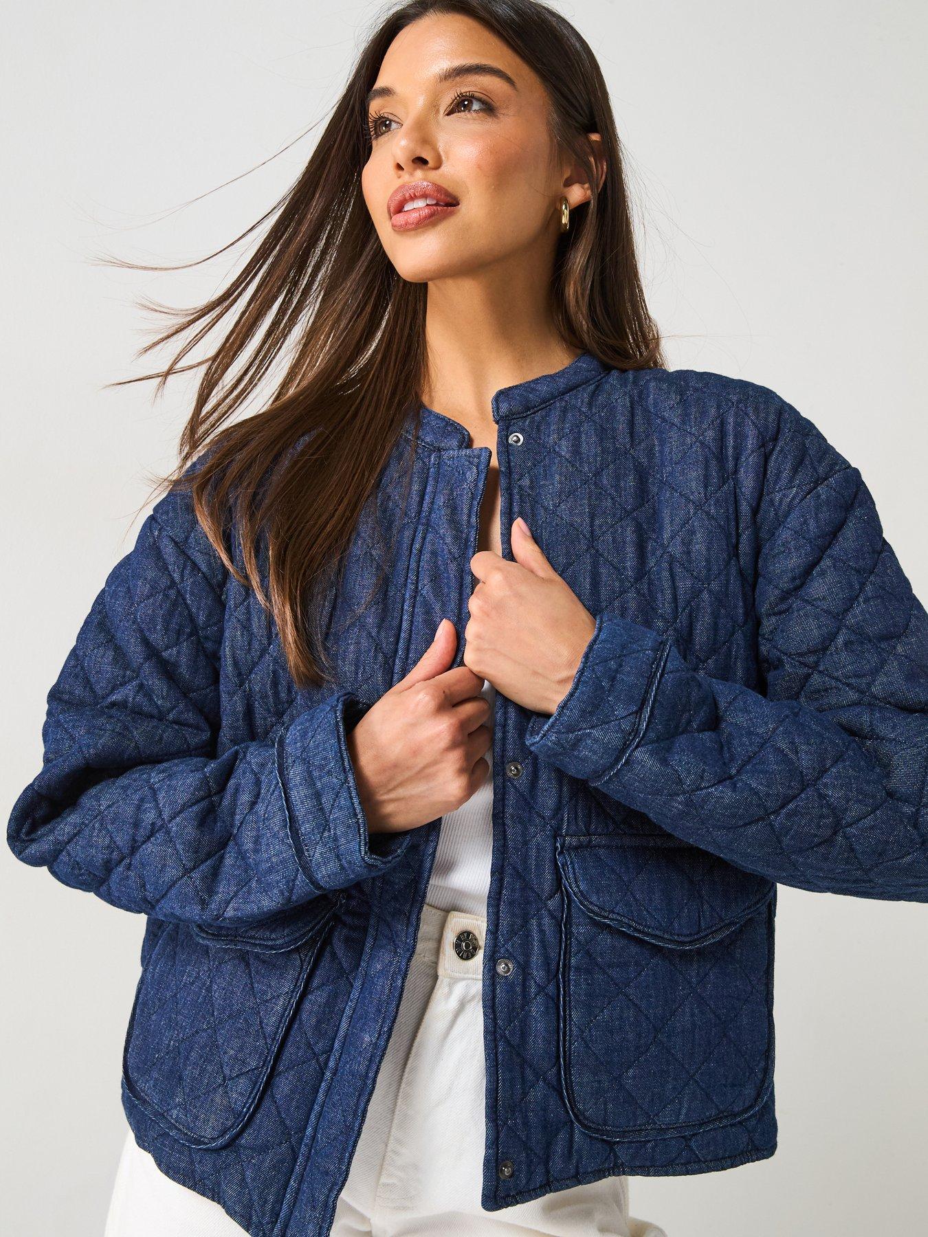 undefined Hallie Quilted Denim Jacket - Blue