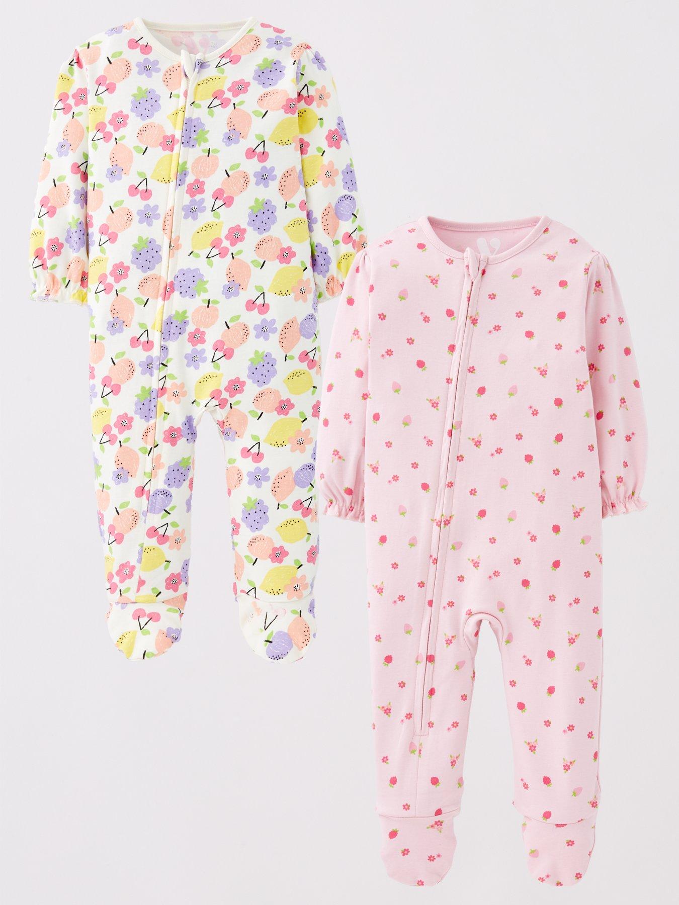 Image 1 of 5 of Mini V by Very 2 Pack Printed Baby Girl Zip Up Sleepsuits - Multi