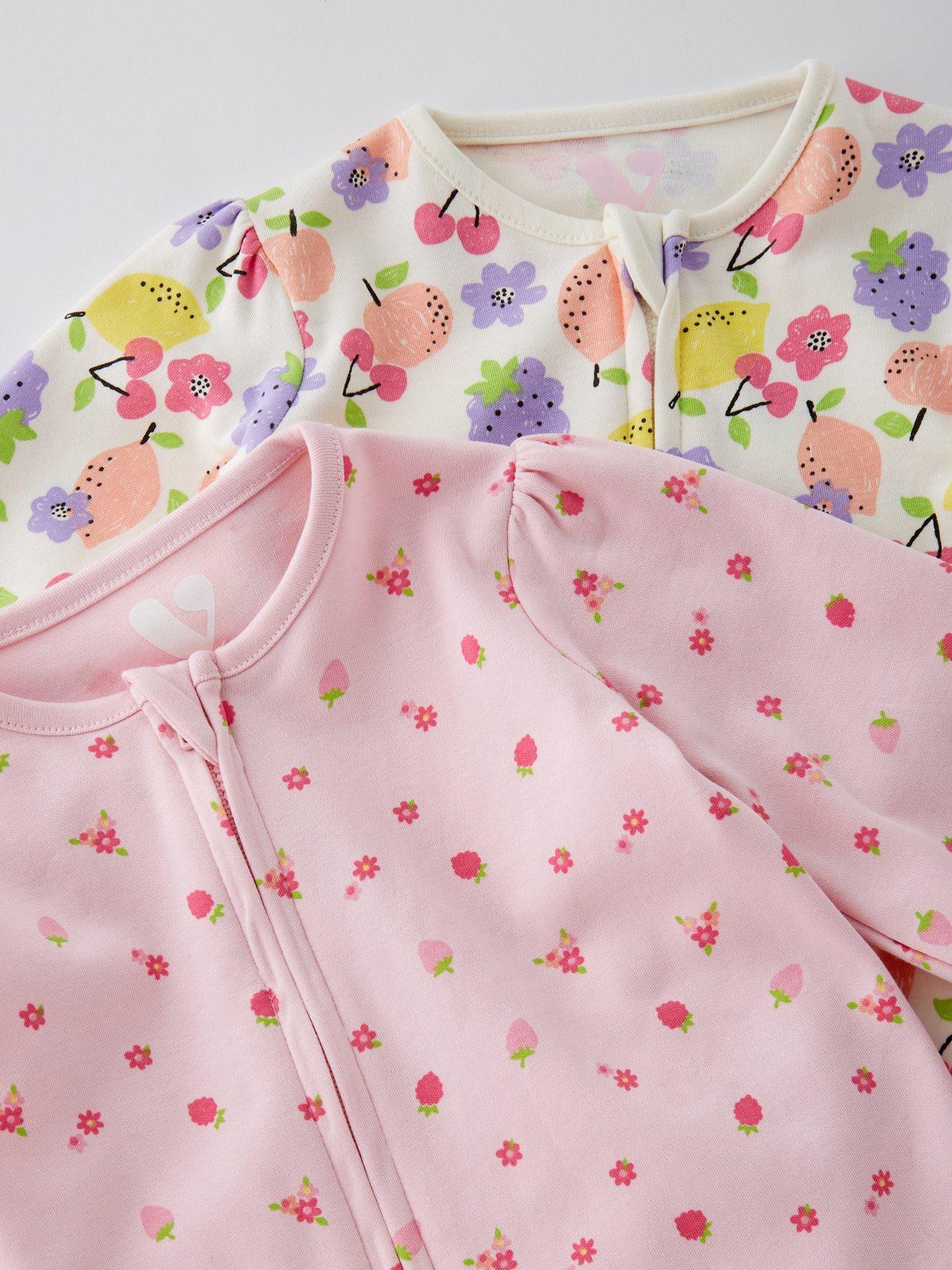 Image 5 of 5 of Mini V by Very 2 Pack Printed Baby Girl Zip Up Sleepsuits - Multi
