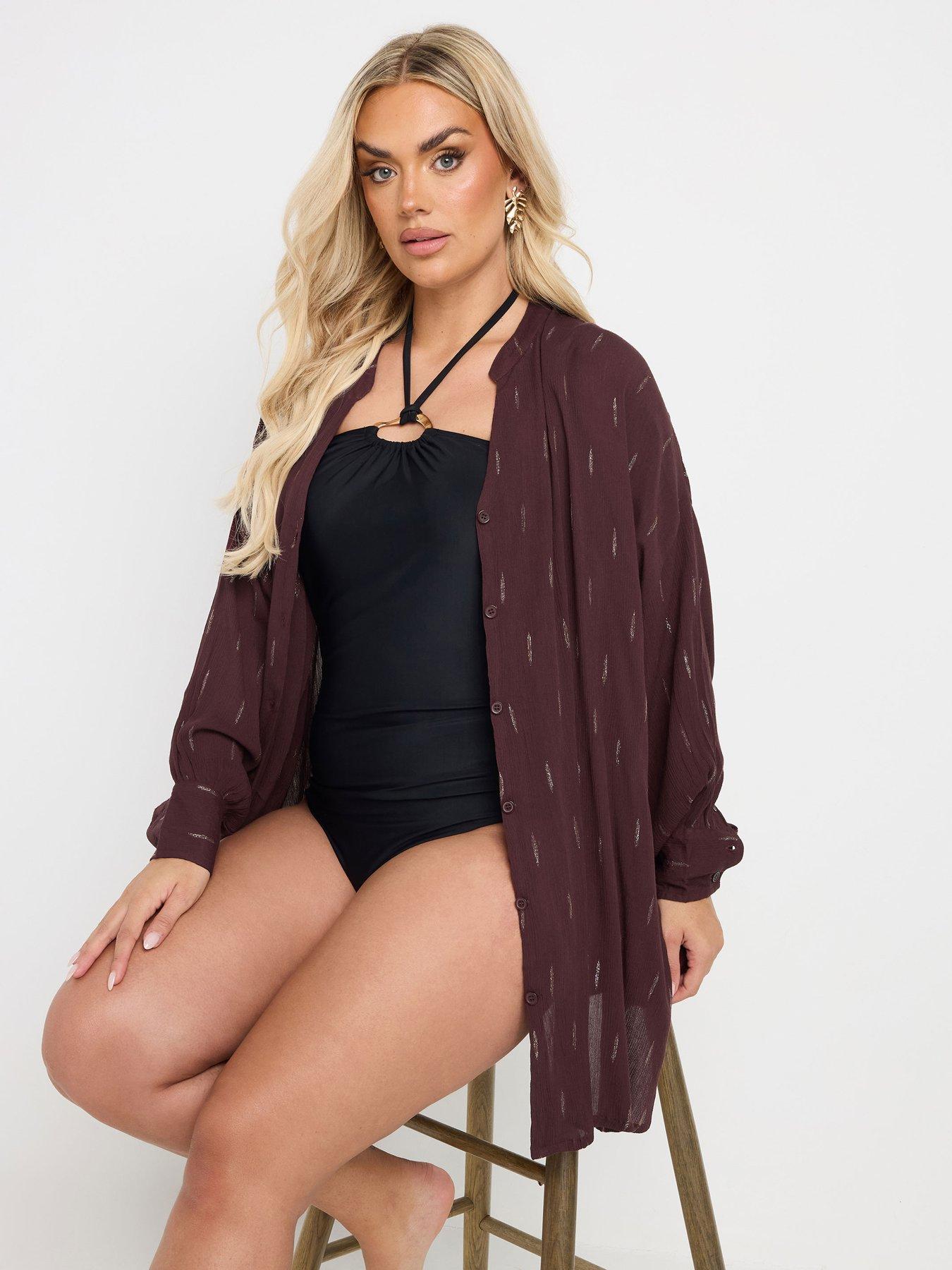 undefined Curve Stand Collar Beach Shirt - Brown
