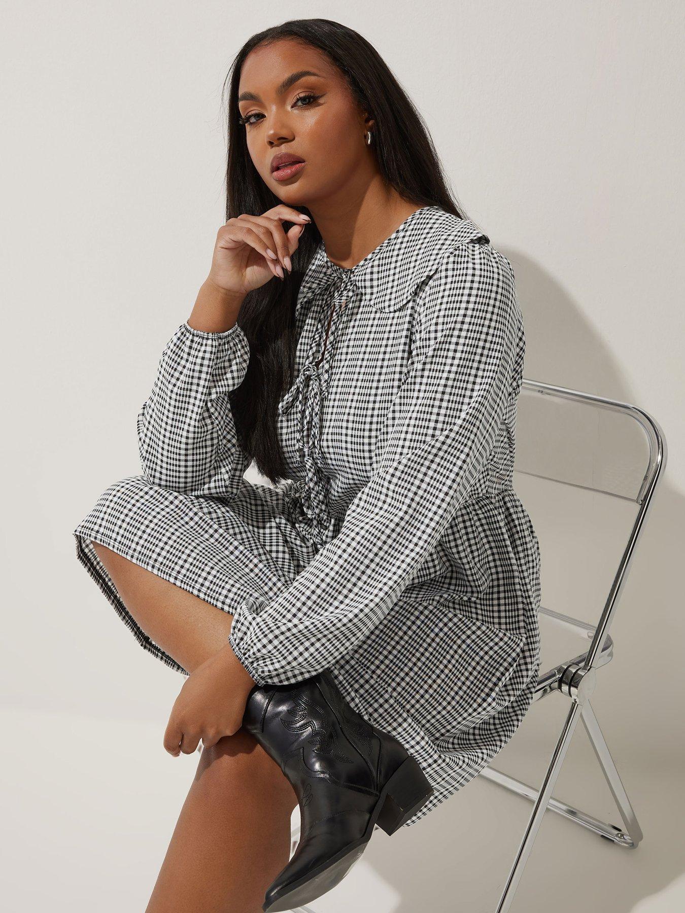 undefined Curve Collar Frill Gingham Dress