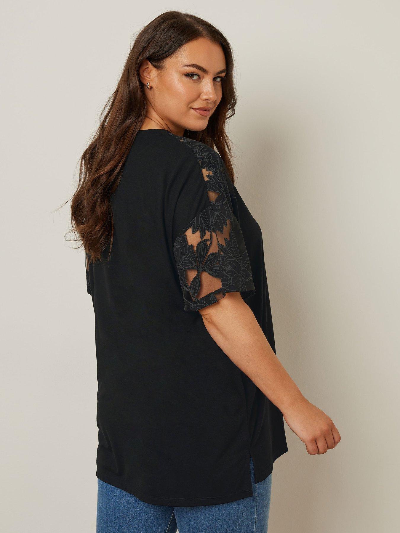 Image 2 of 4 of Yours Curve Boxy Burnout Panel T-shirt - Black