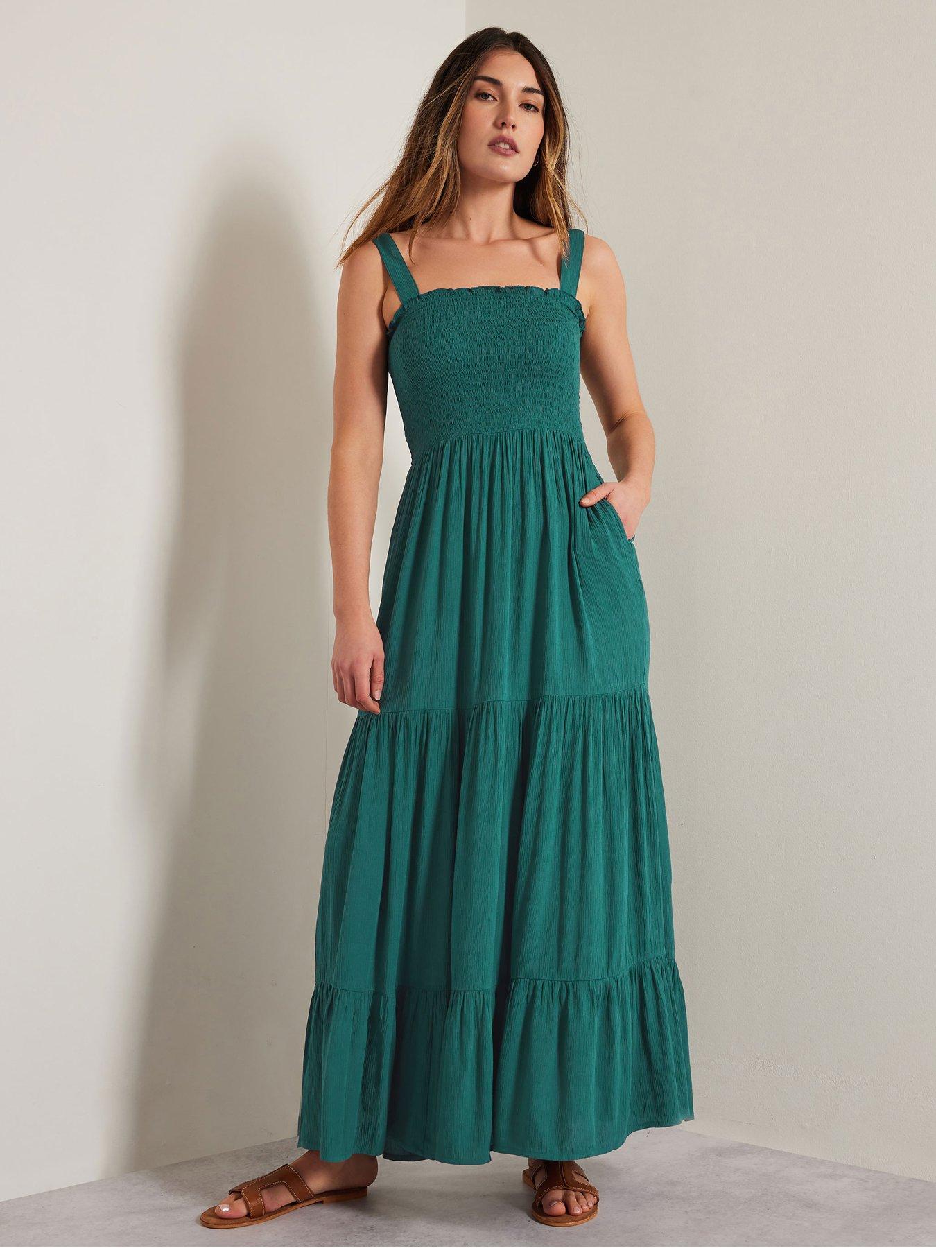 undefined Strappy Tiered Dress - Green