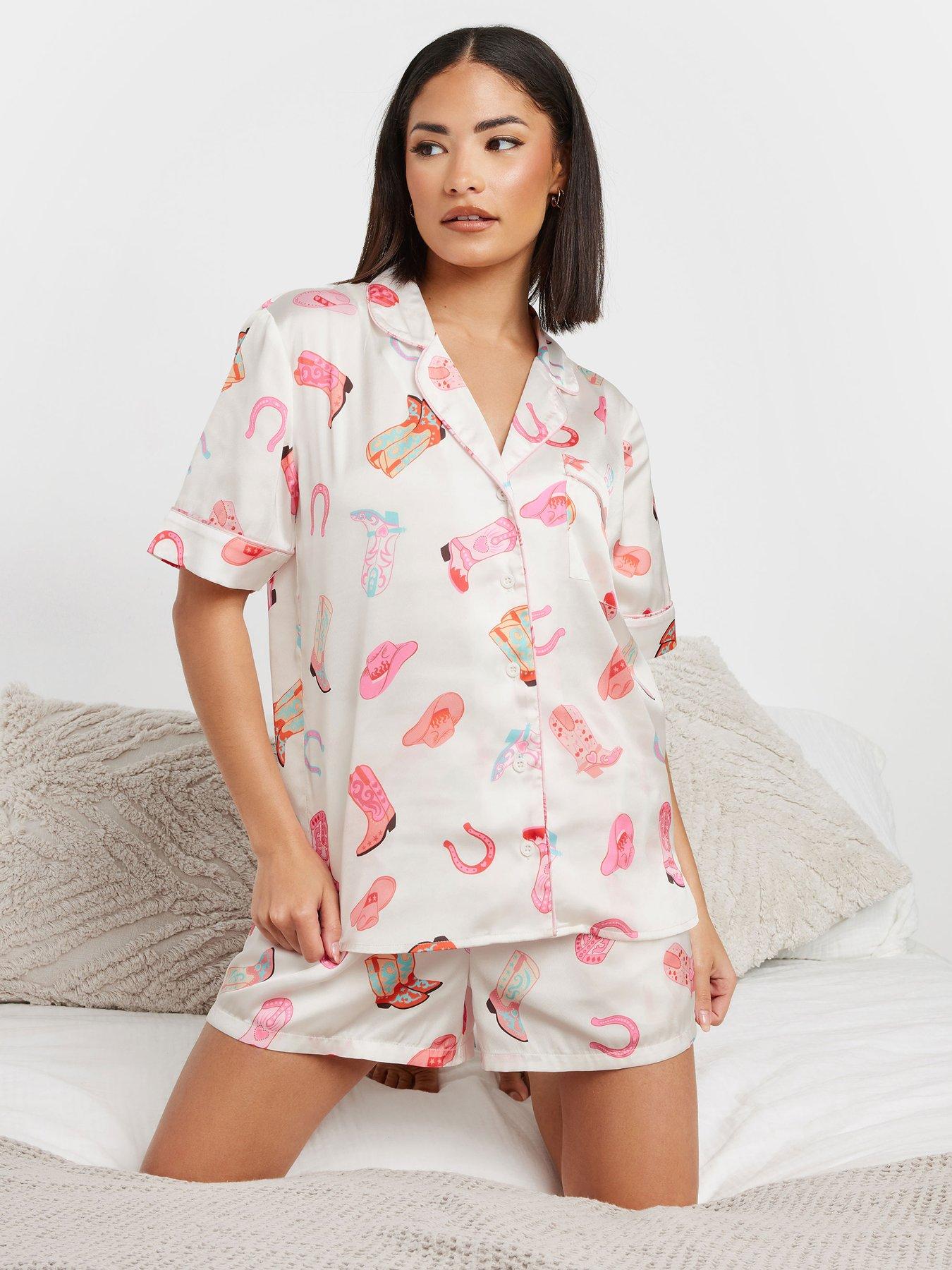 undefined Petite Satin Western Boot Shirt & Short Set
