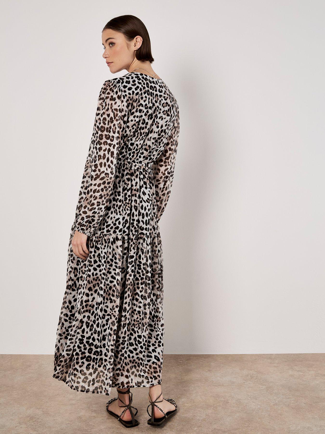 Image 2 of 4 of Apricot Leopard Lurex Longsleeve Midi Dress - Stone