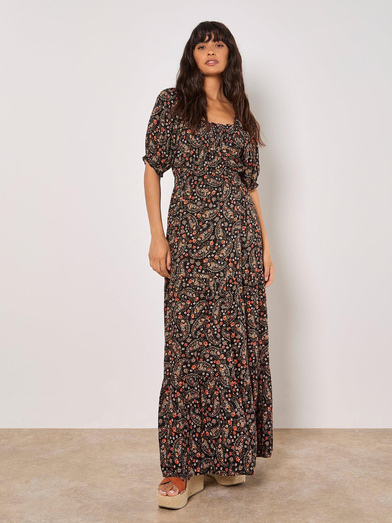 Apricot Floral Paisley Tiered Maxi Dress Black Very