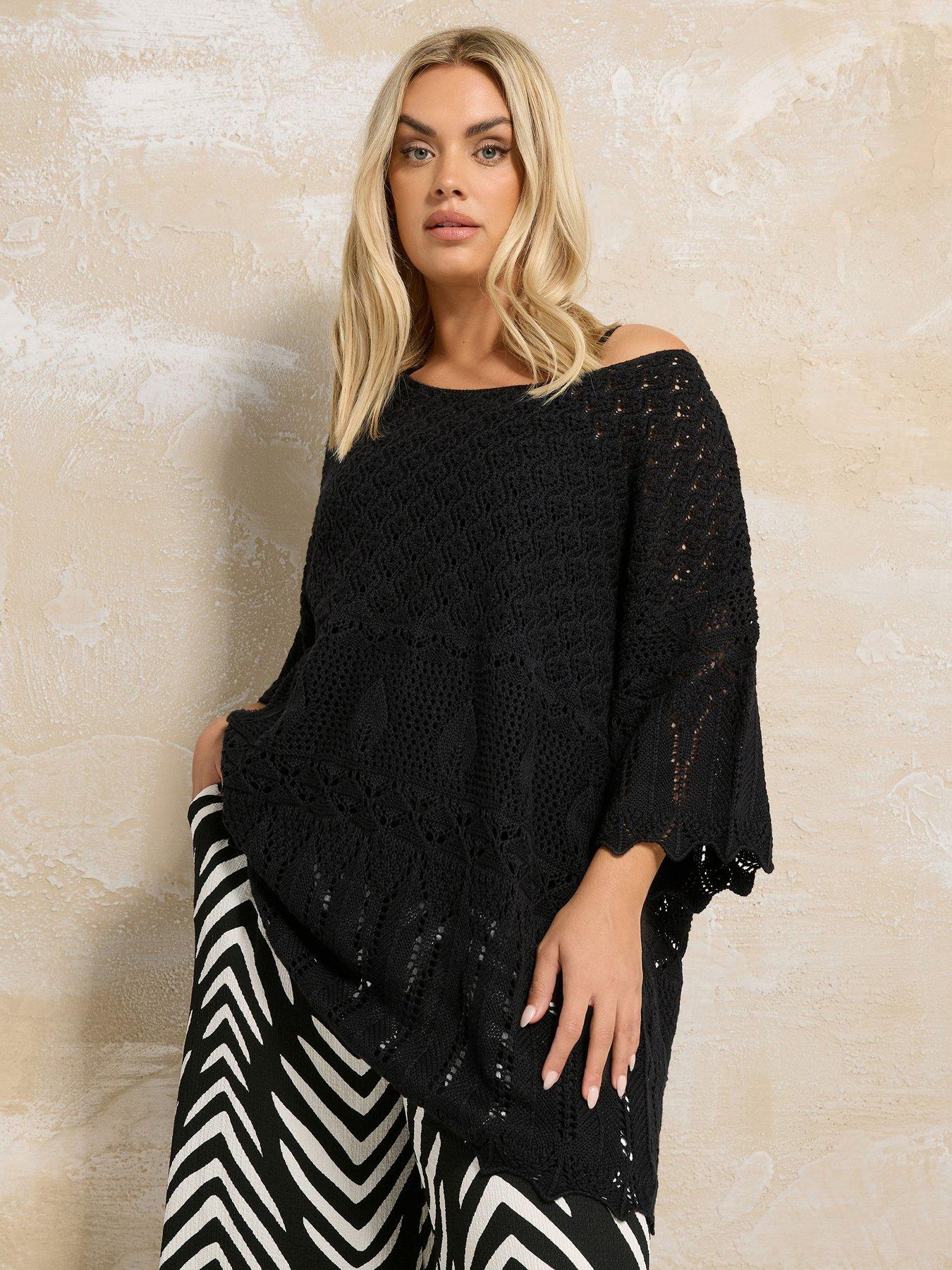 undefined Curve Crochet Panel Tunic - Black