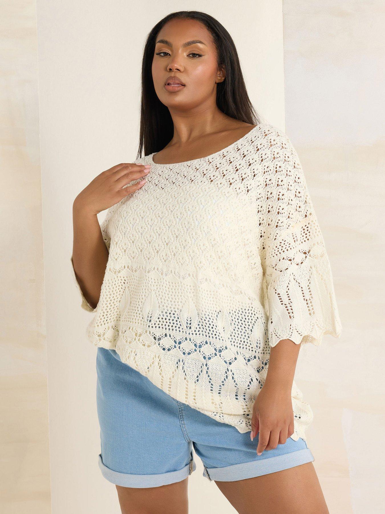 undefined Curve Crochet Panel Tunic - Ivory