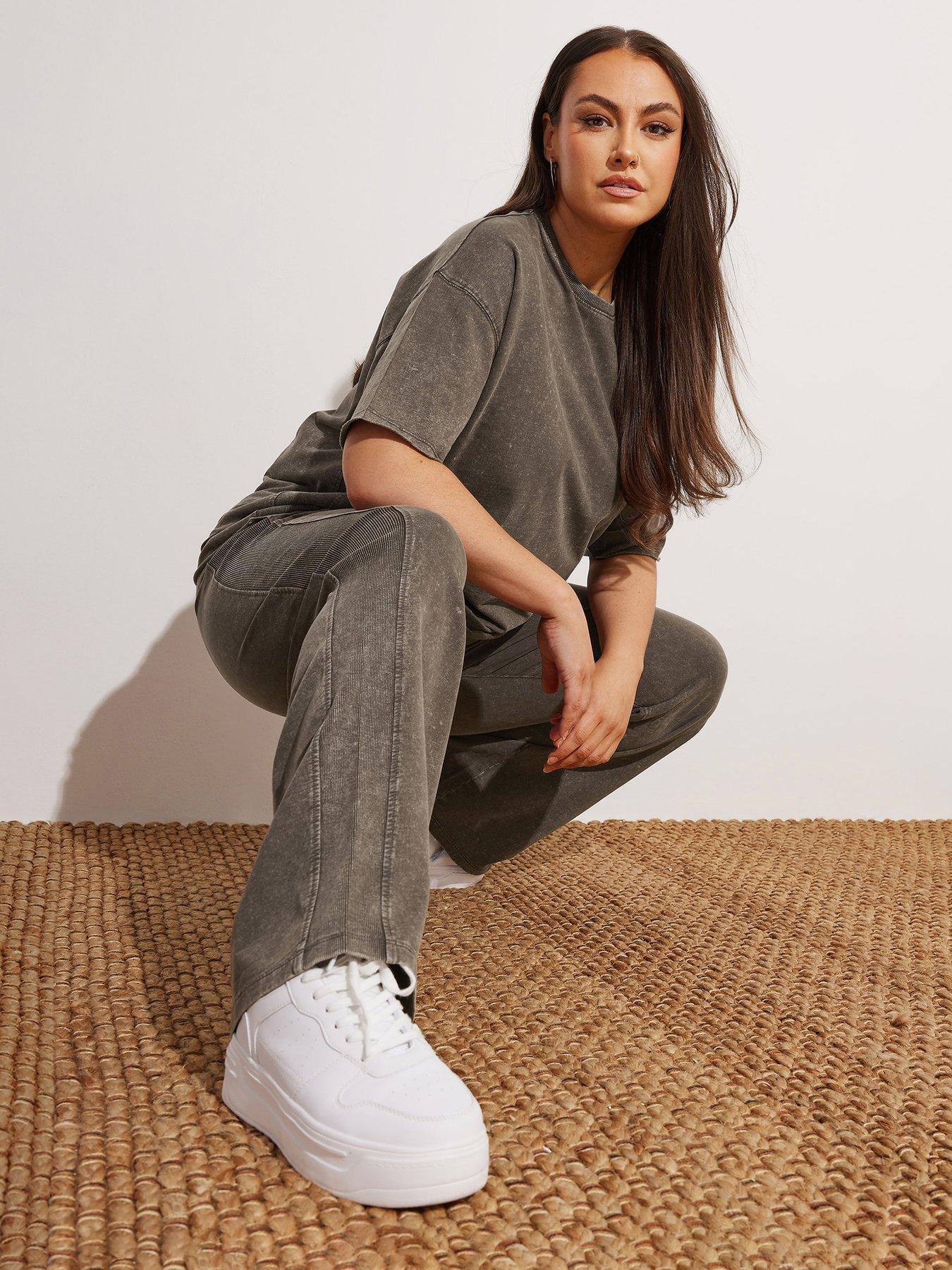 undefined Curve Acid Wash Wide Leg Jogger - Brown