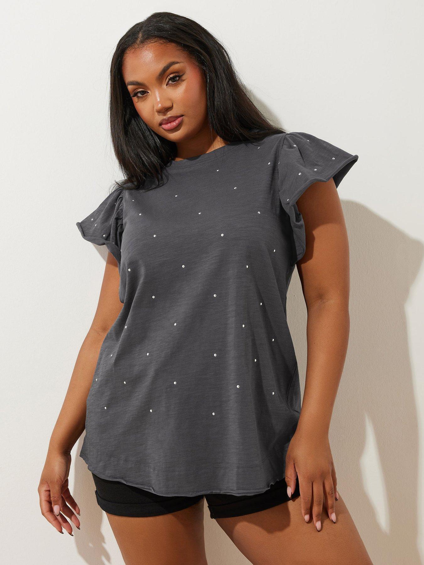 undefined Curve Frill Sleeve Stud T-shirt