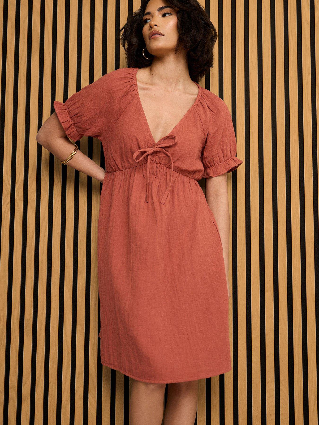 undefined Petite Tie Front Cheesecloth Dress