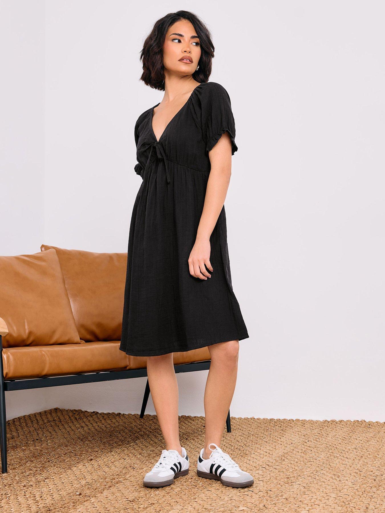 undefined Petite Tie Front Cheesecloth Dress