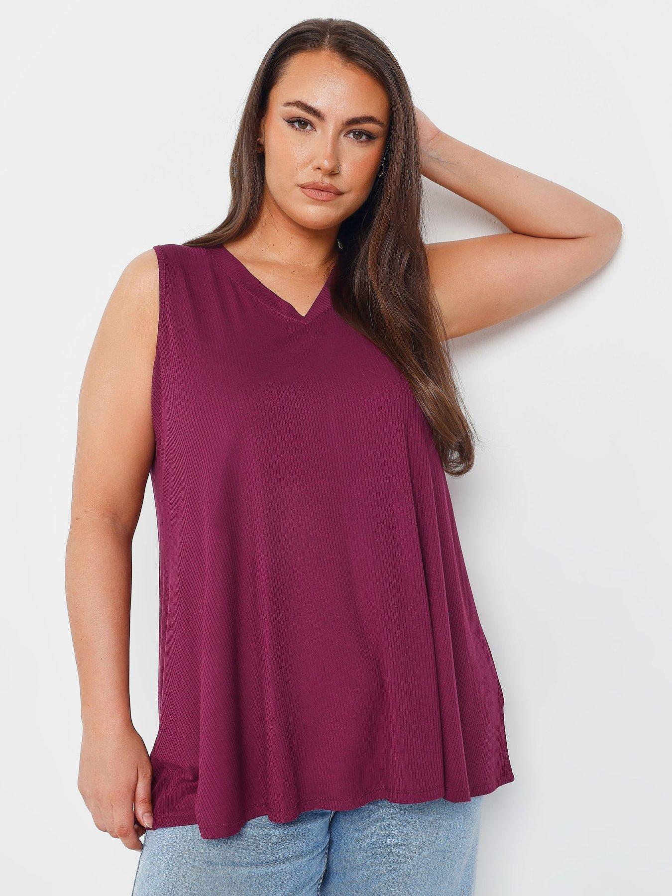Image 1 of 4 of Yours Curve Rib Vest Top - Burgundy
