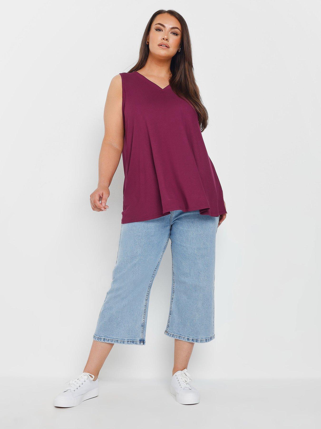 Image 3 of 4 of Yours Curve Rib Vest Top - Burgundy