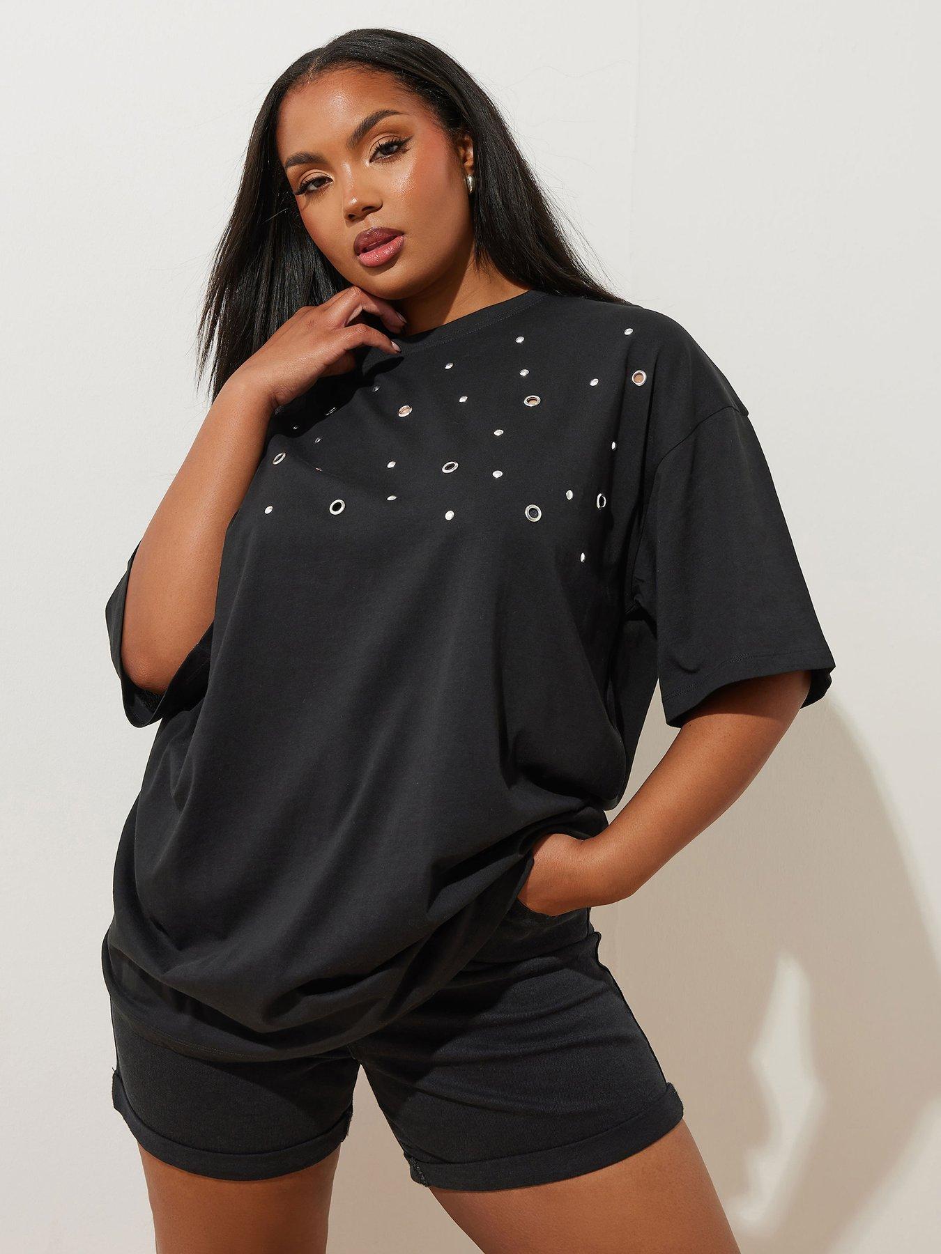 undefined Curve Eyelet Relaxed Shoulder T-shirt