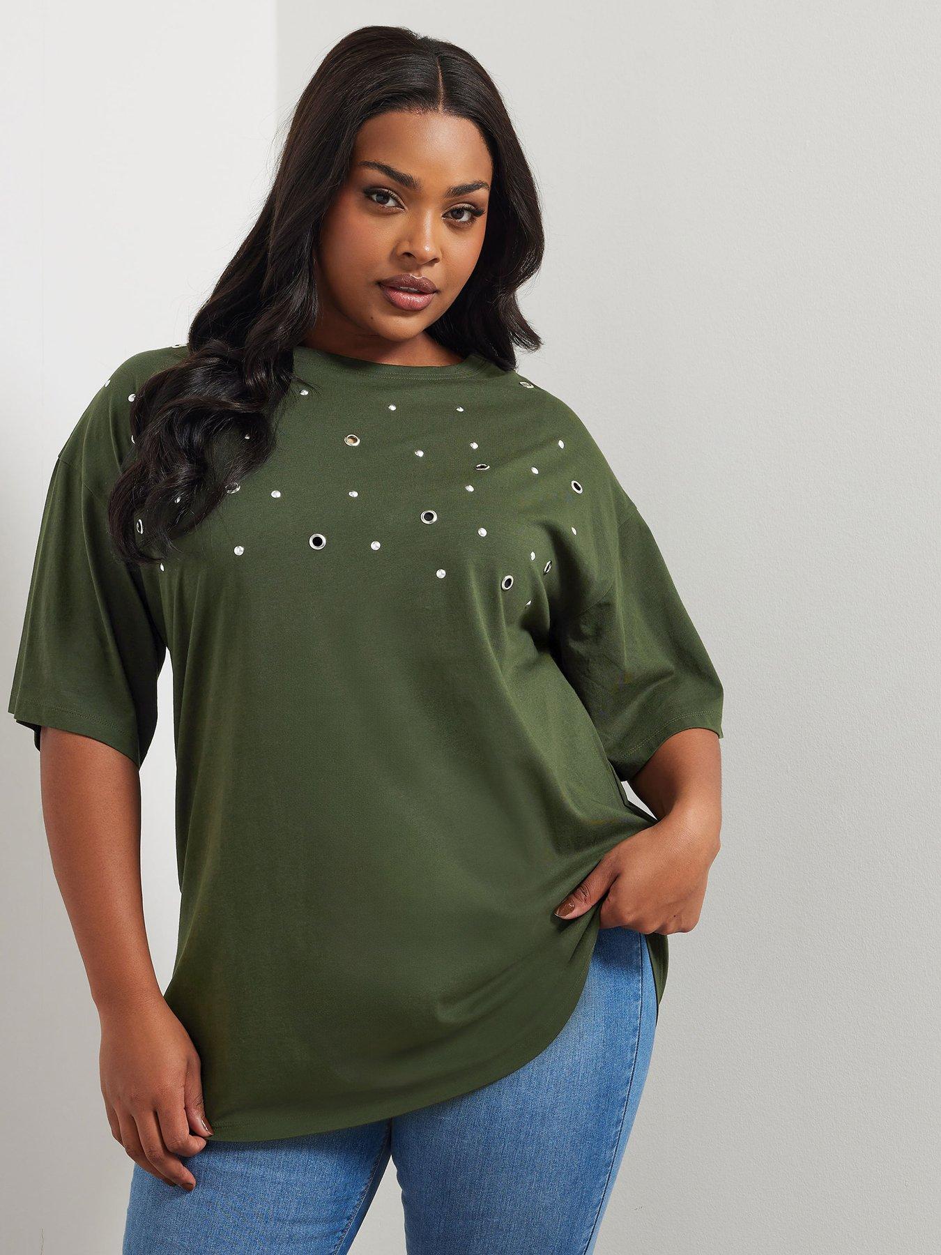 undefined Curve Eyelet Relaxed Shoulder T-shirt