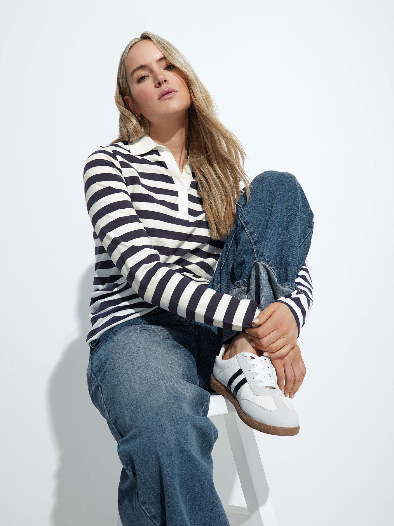 undefined Tall Stripe Half Placket Polo Tee - Blue
