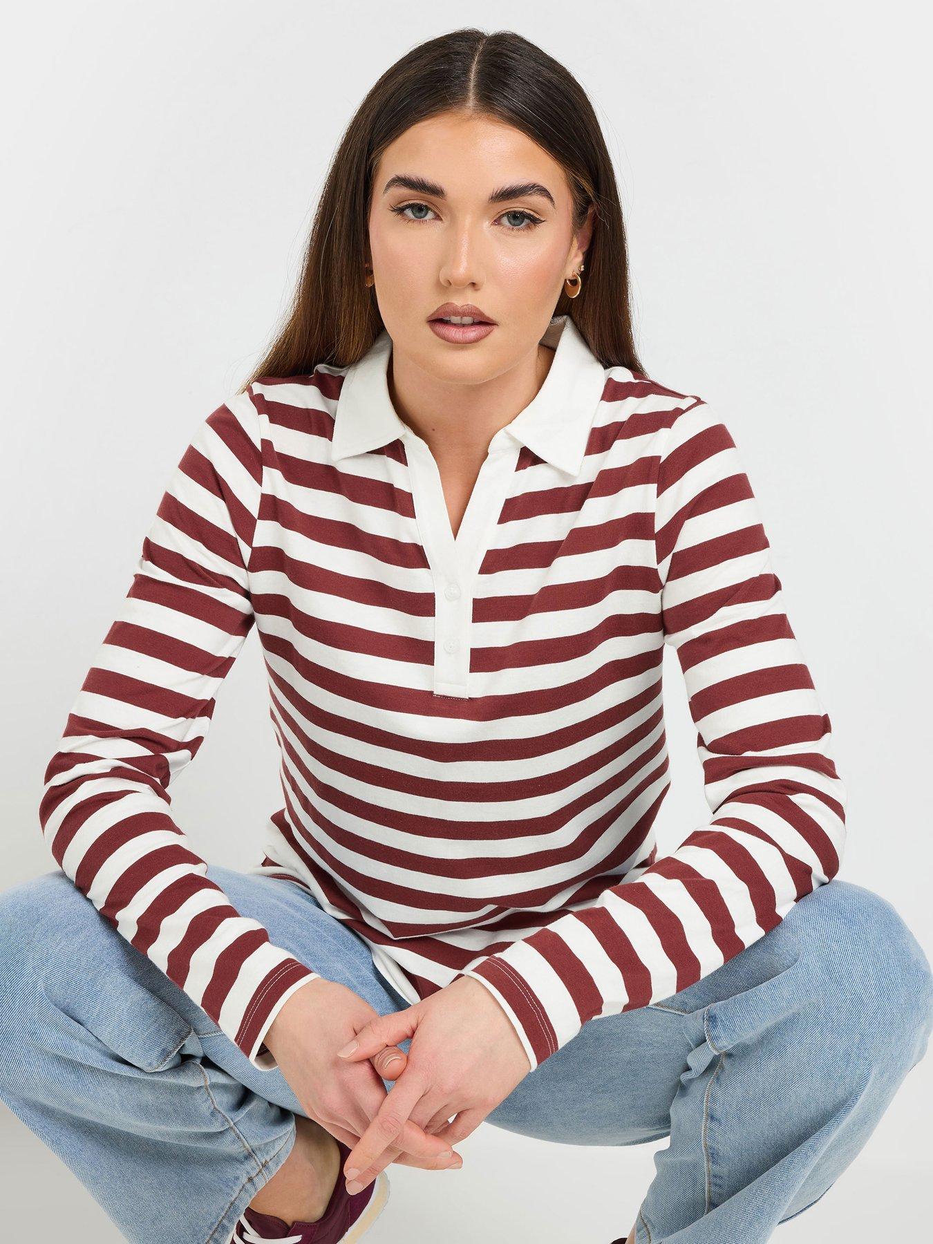 undefined Tall Stripe Half Placket Polo Tee - Brown