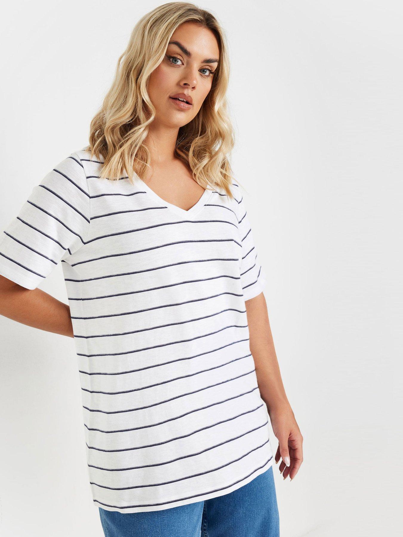 undefined Curve Stripe V-neck T-shirt