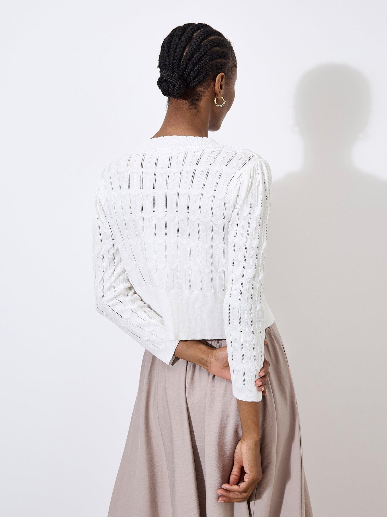 Image 2 of 4 of Apricot Pointelle Chevron Shrug - Cream