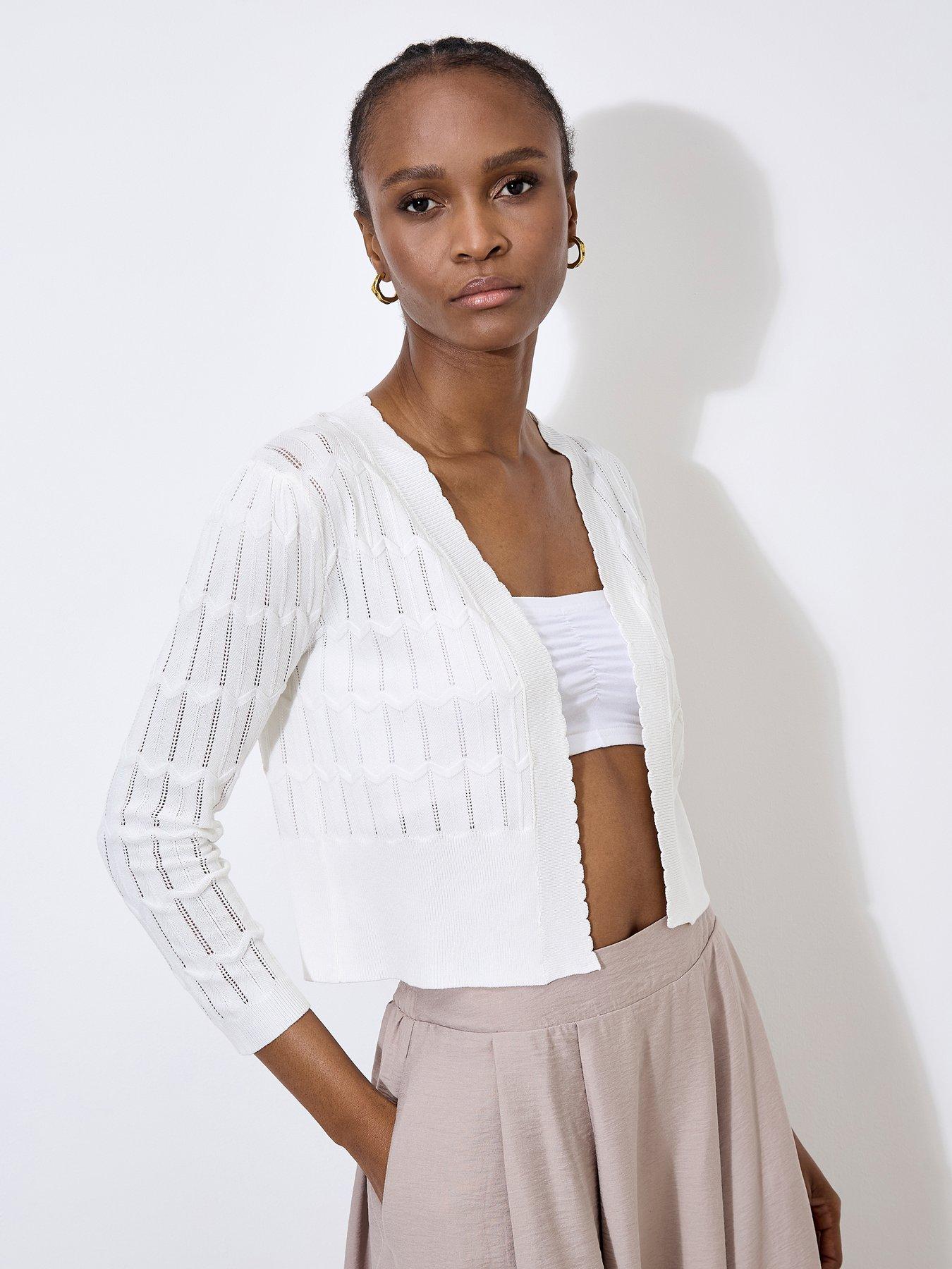 Image 4 of 4 of Apricot Pointelle Chevron Shrug - Cream