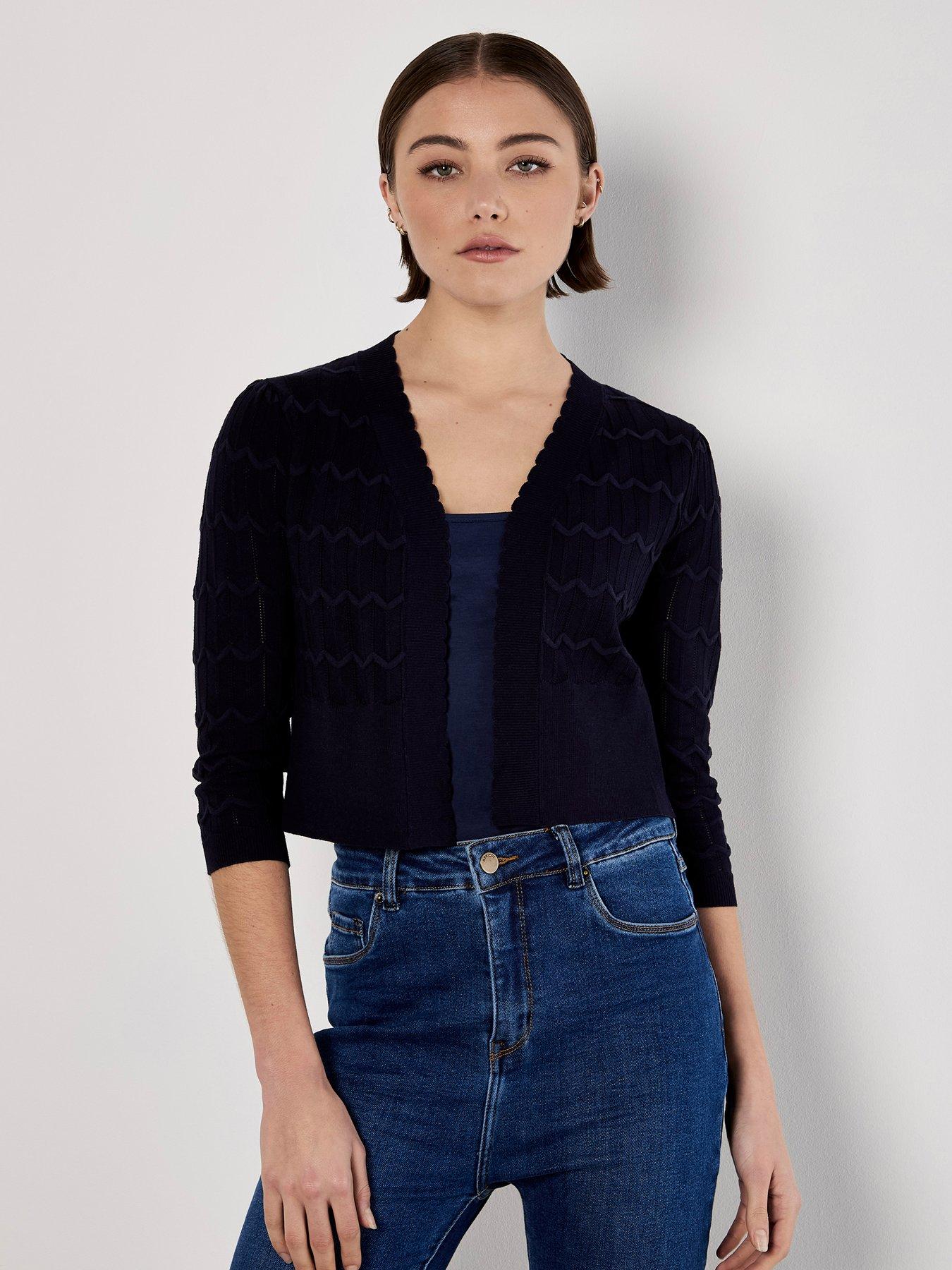 undefined Pointelle Chevron Shrug - Navy
