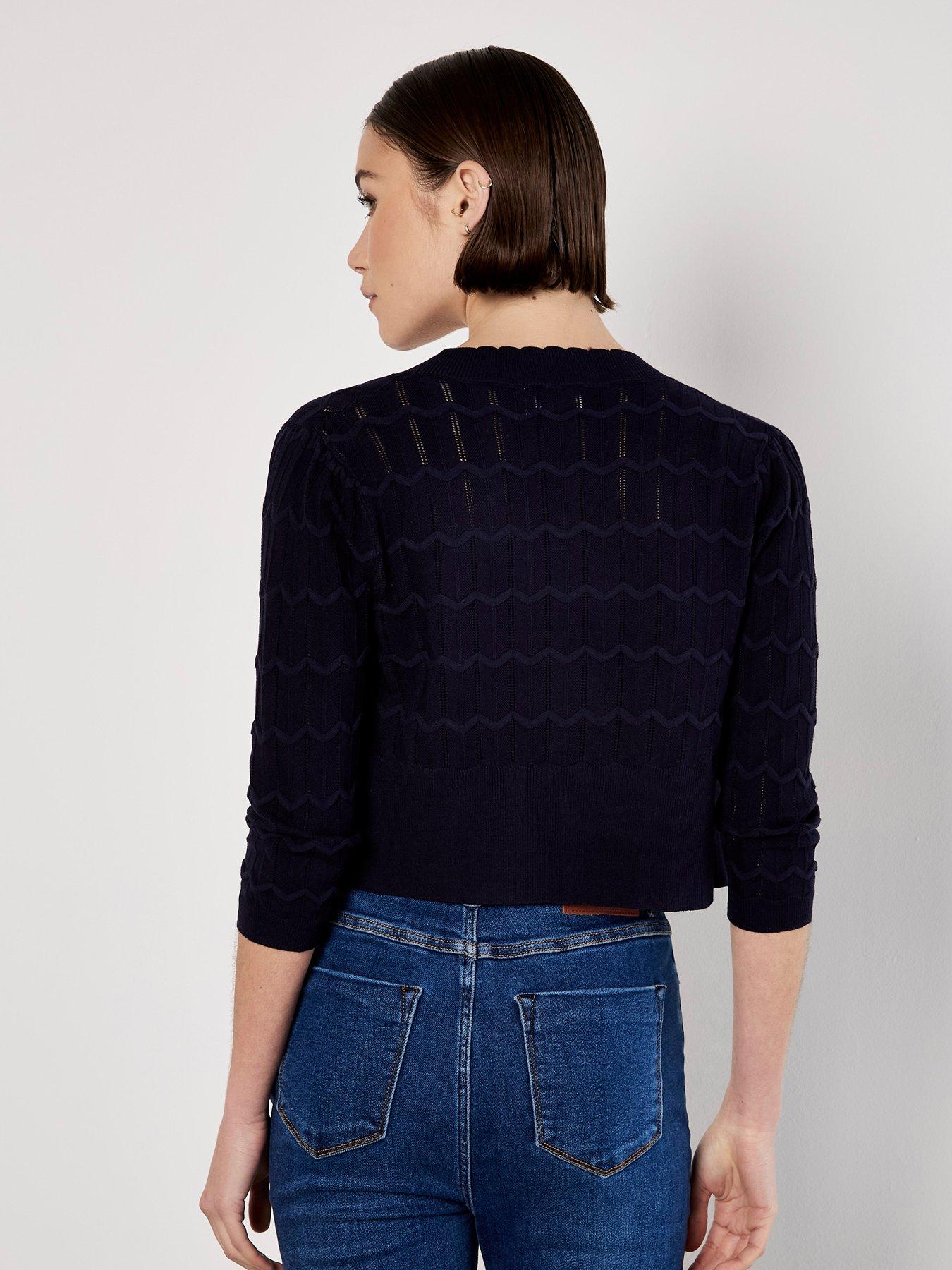 Image 2 of 5 of Apricot Pointelle Chevron Shrug - Navy