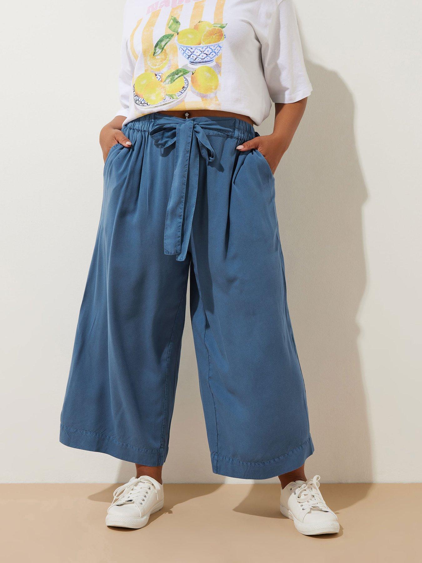 undefined Curve Chambray Tie Waist Crop Trouser